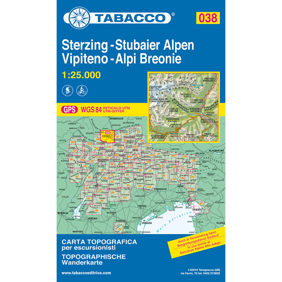 Tabacco Sterzing - Stubaier Alpen 038 Wanderkarte