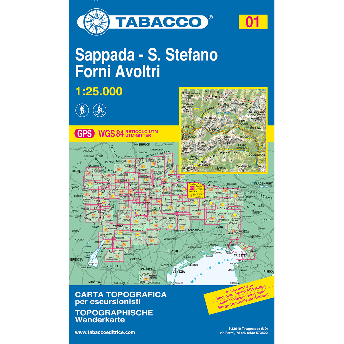 Tabacco Sappada-S. Stefano-Forni Avoltri 01 Wanderkarte