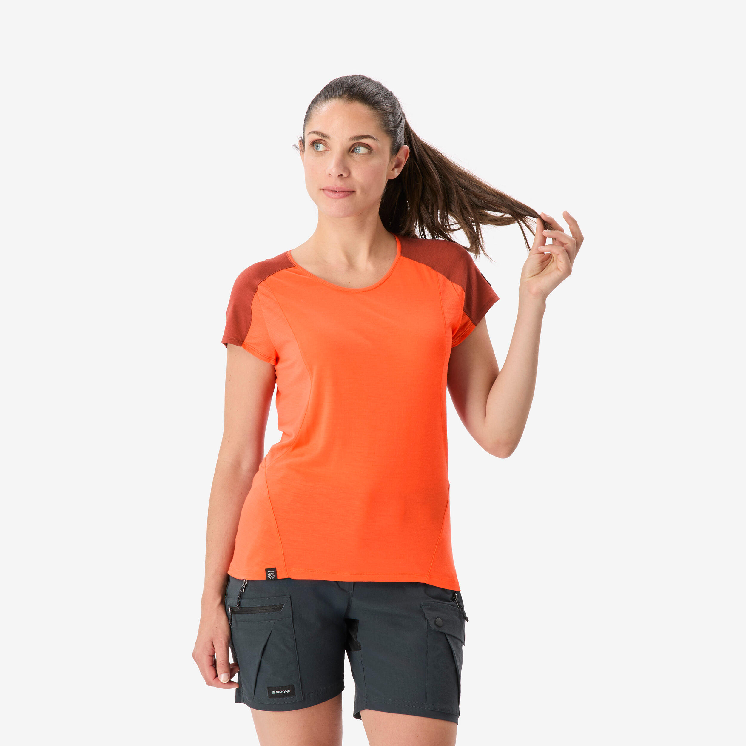 Merinoshirt Damen kurzarm Trekking - Merino Resist orange