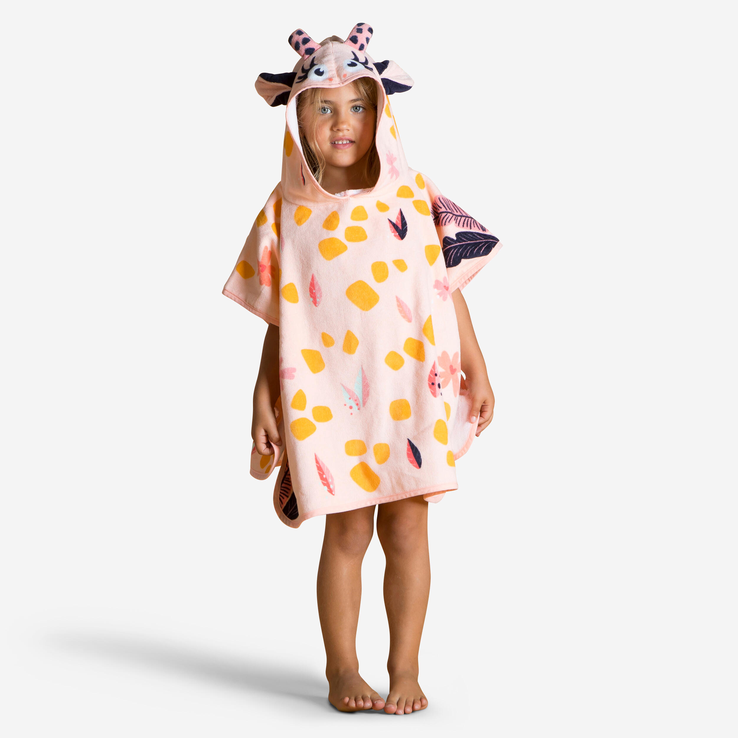 Bade-Poncho Baby Baumwolle - Giraffe weiß/rosa