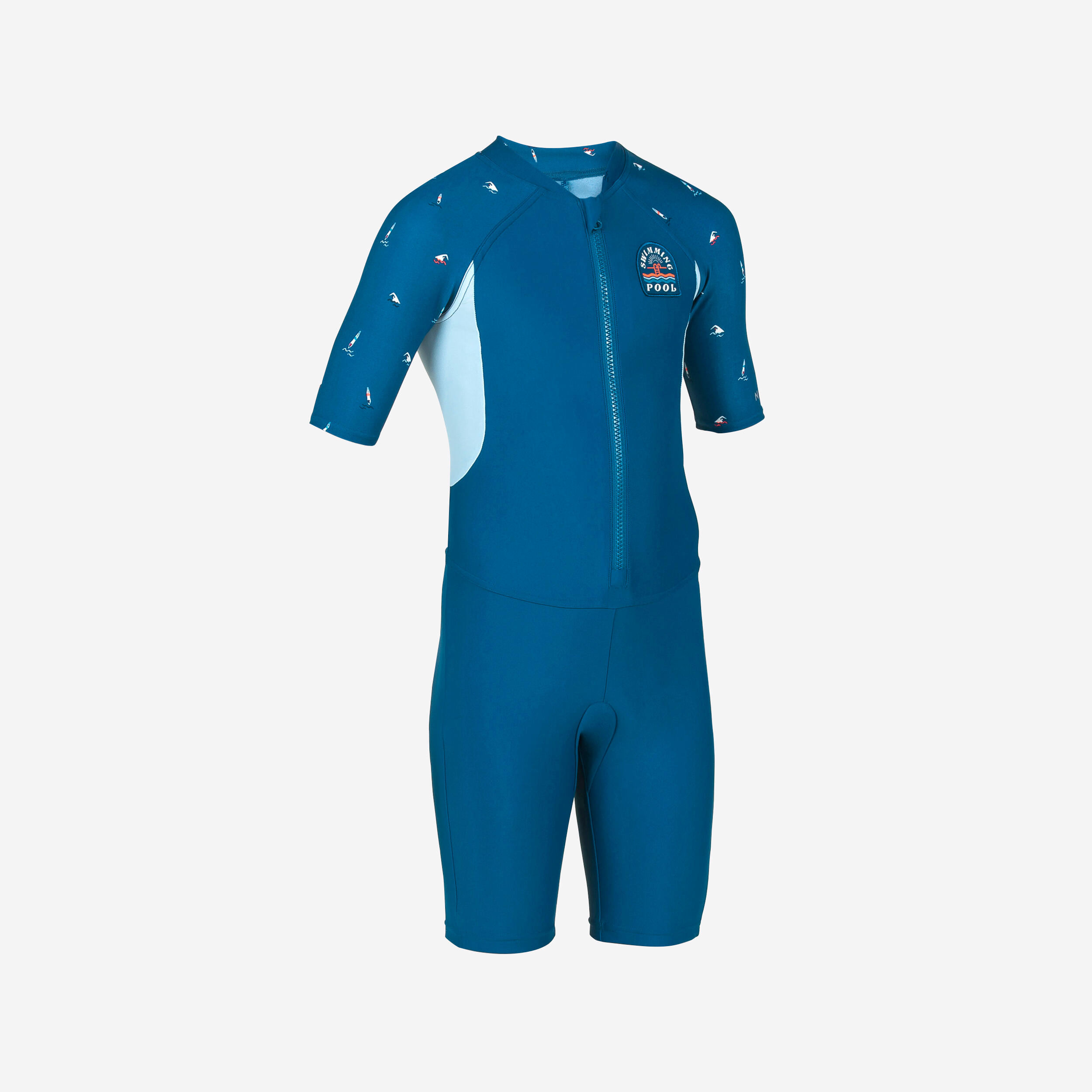 Schwimmanzug Jungen kurzarm - Shorty 100 blau