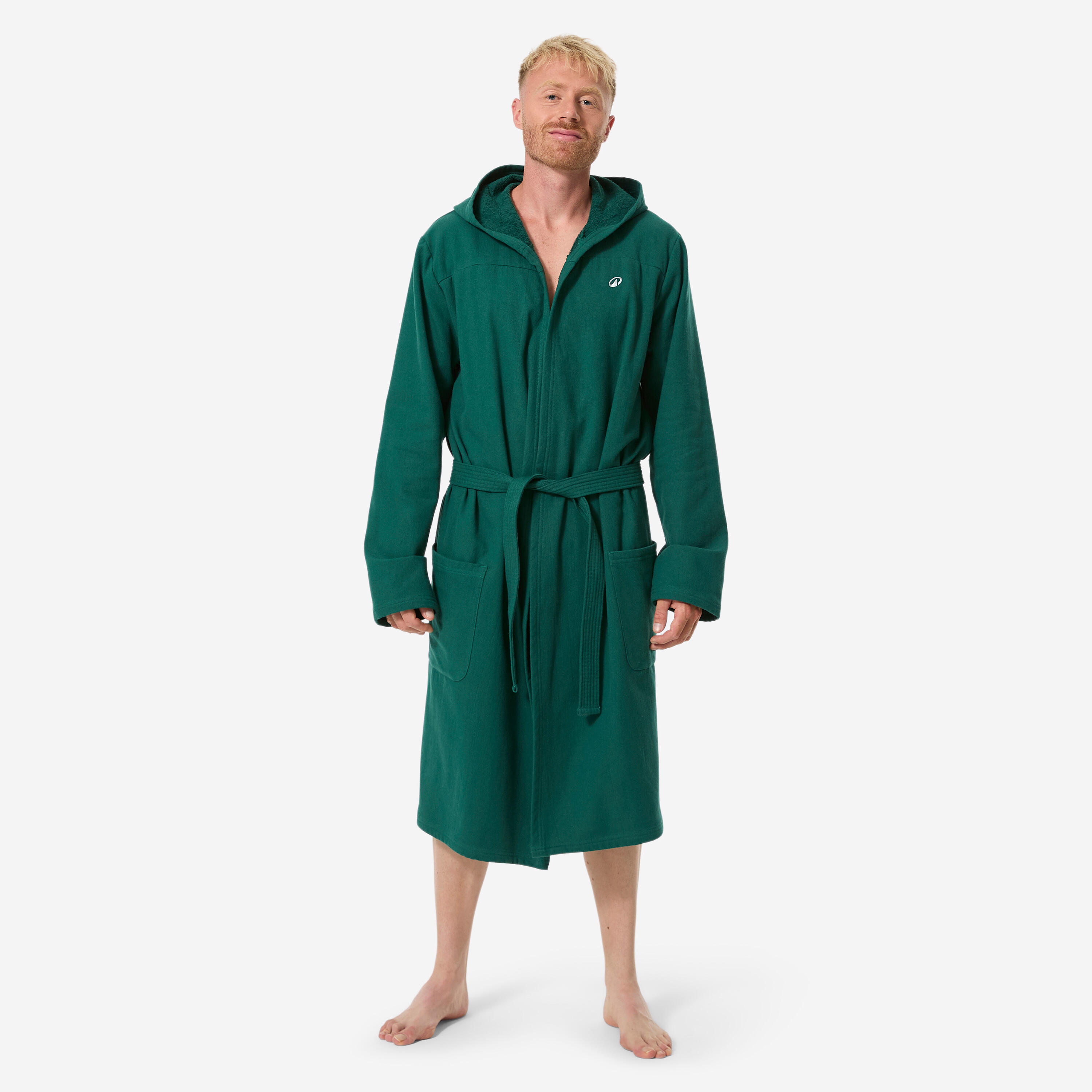 Bademantel Herren kompakt Kapuze Baumwolle - khaki/tannengrün