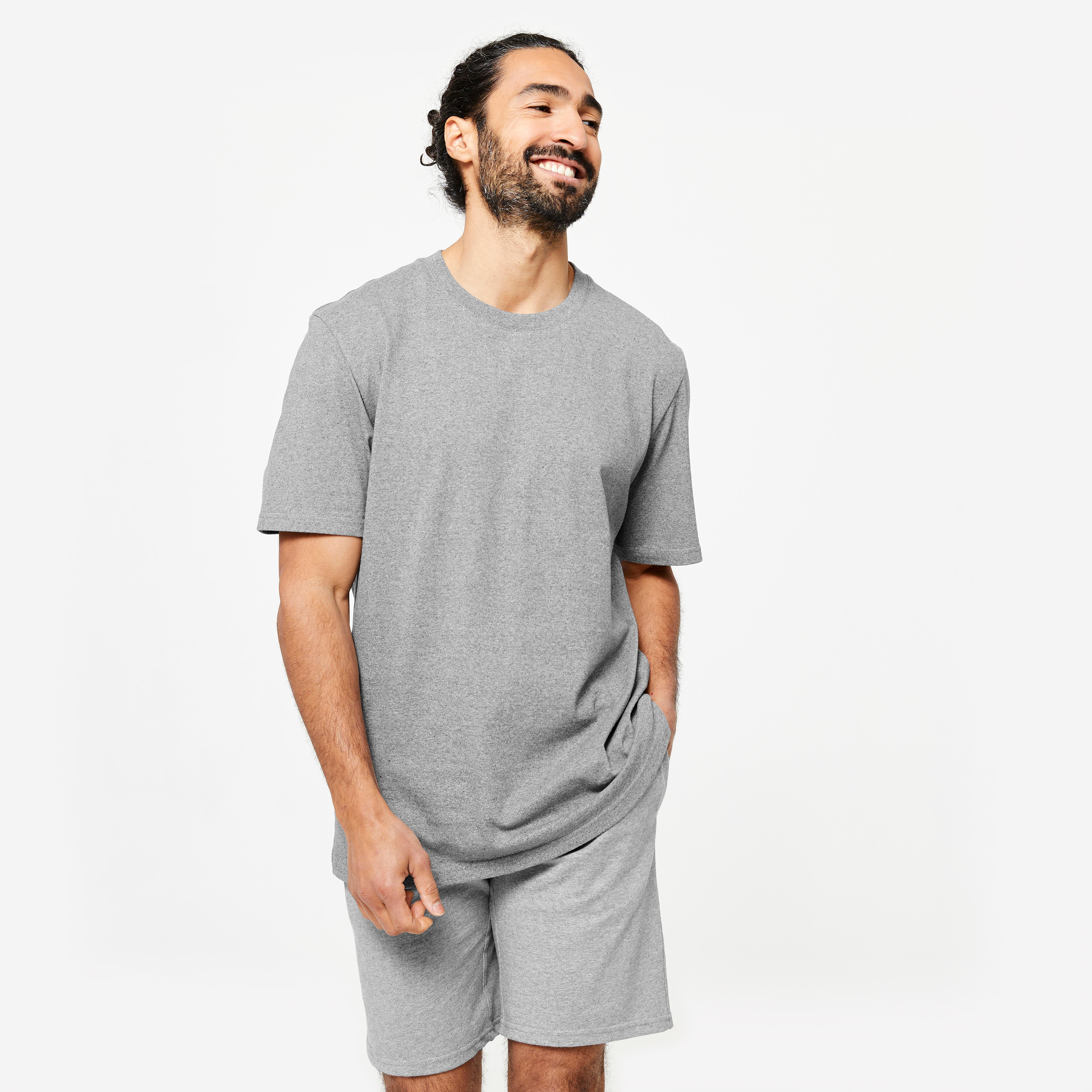 T-Shirt Herren Baumwolle teilweise recyceltes Material - grau