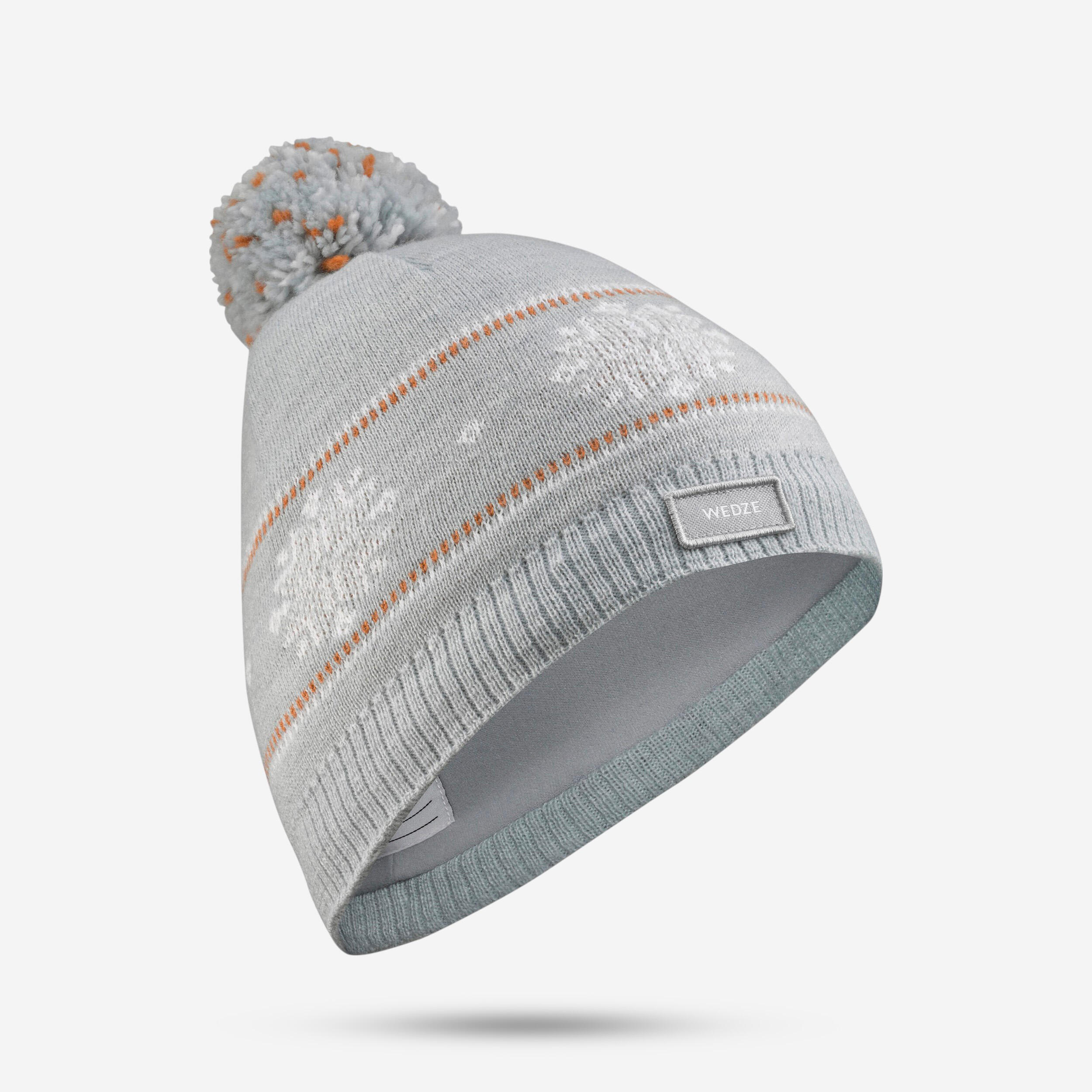 Skimütze Kinder Schneeflocken - Jacquard grau