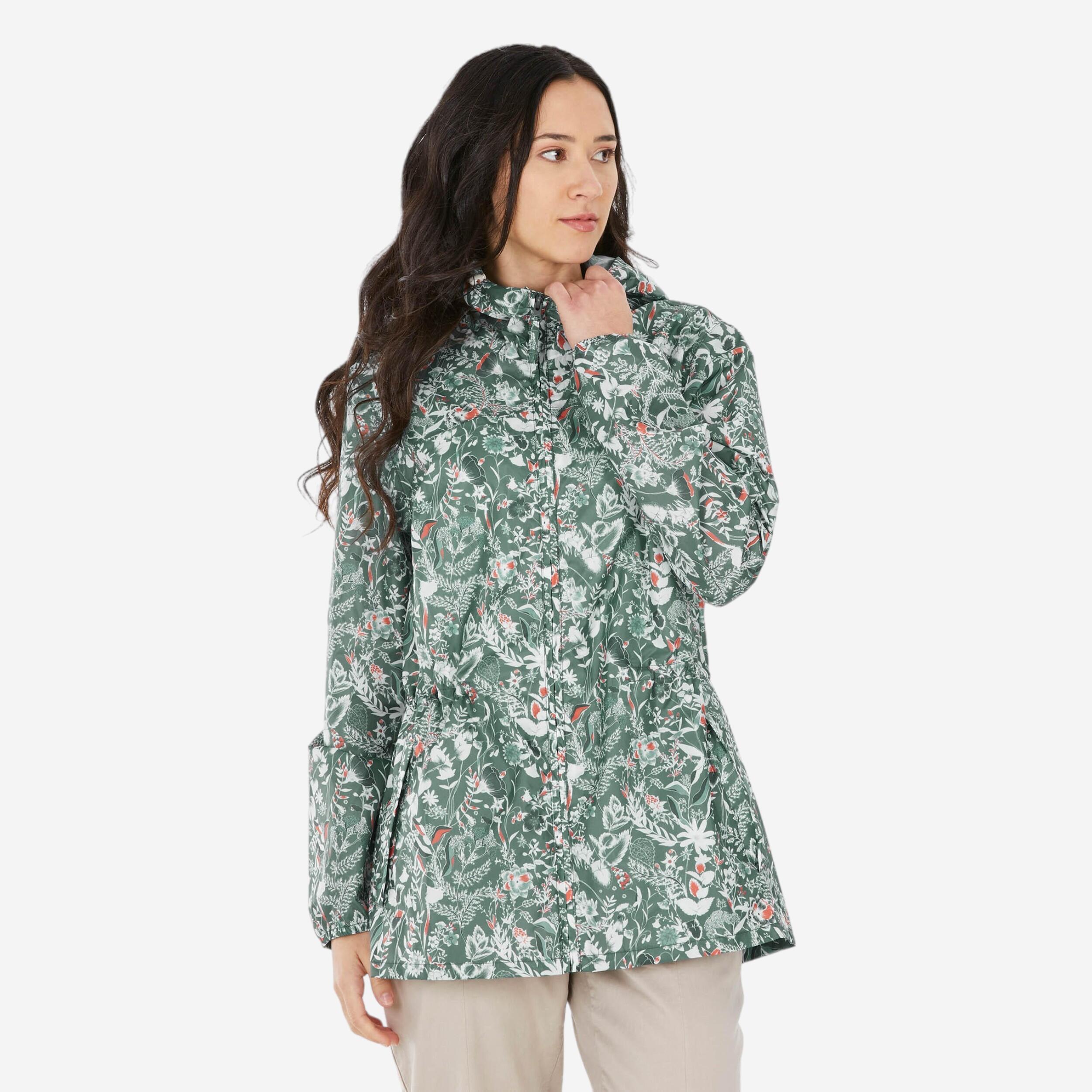 Regenjacke Damen wasserabweisend winddicht Wandern - Raincut Full Zip grün
