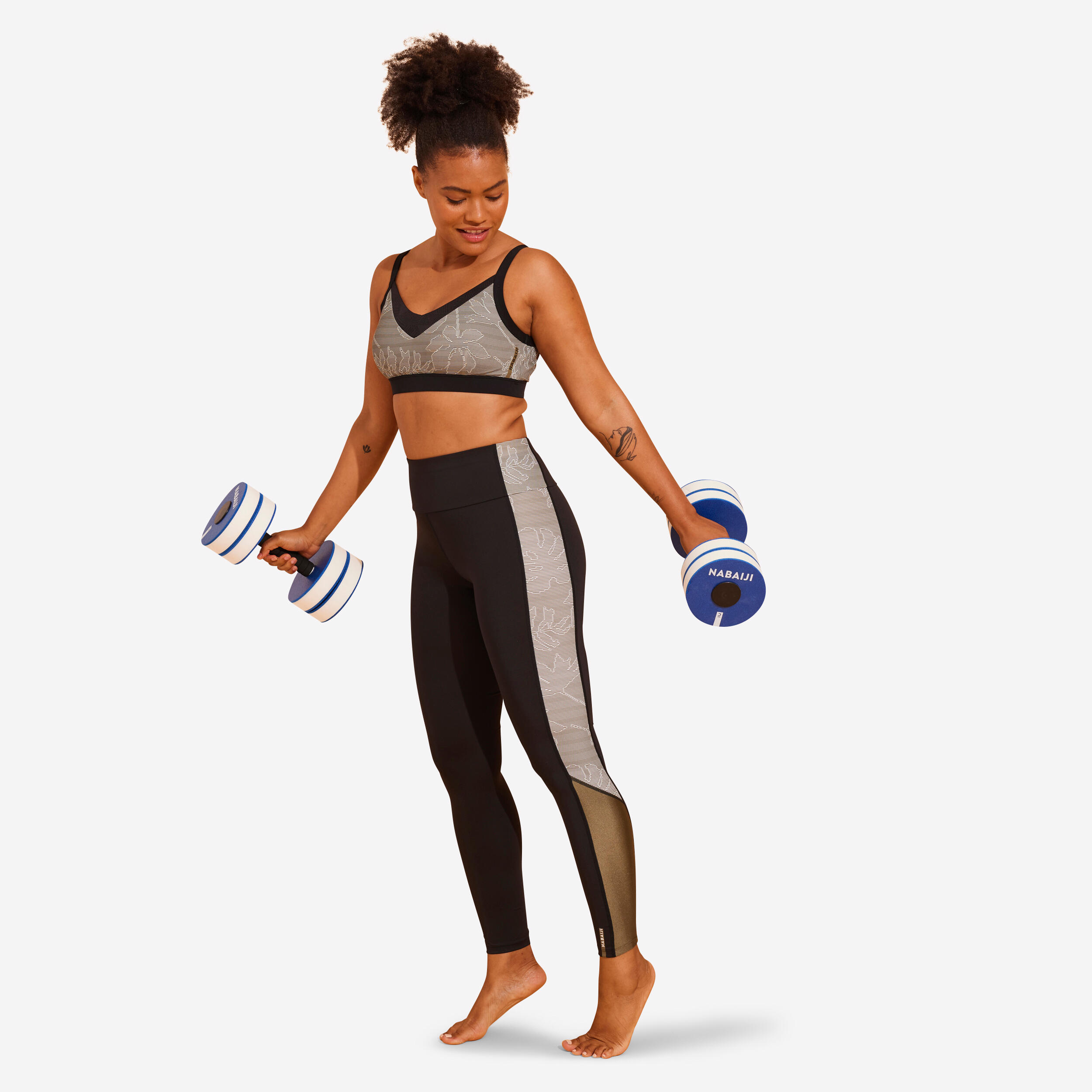 Damen Aquagym Leggings ‒ schwarz/khaki bedruckt