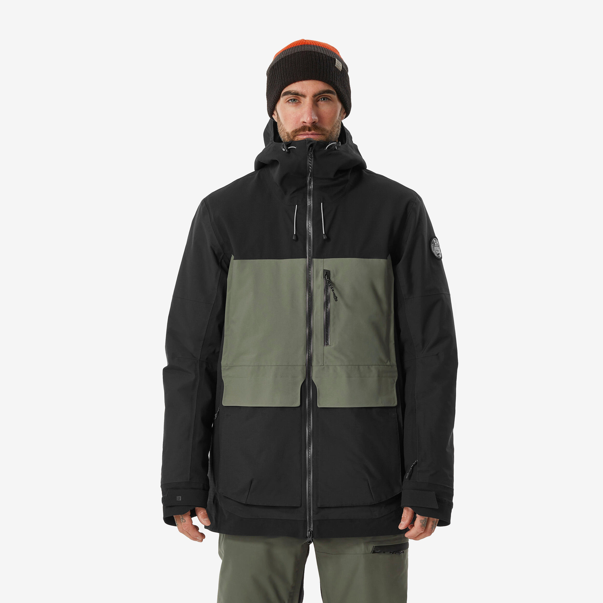 Snowboardjacke Herren warm abriebfest - SNB 500 Ziprotec khaki/schwarz