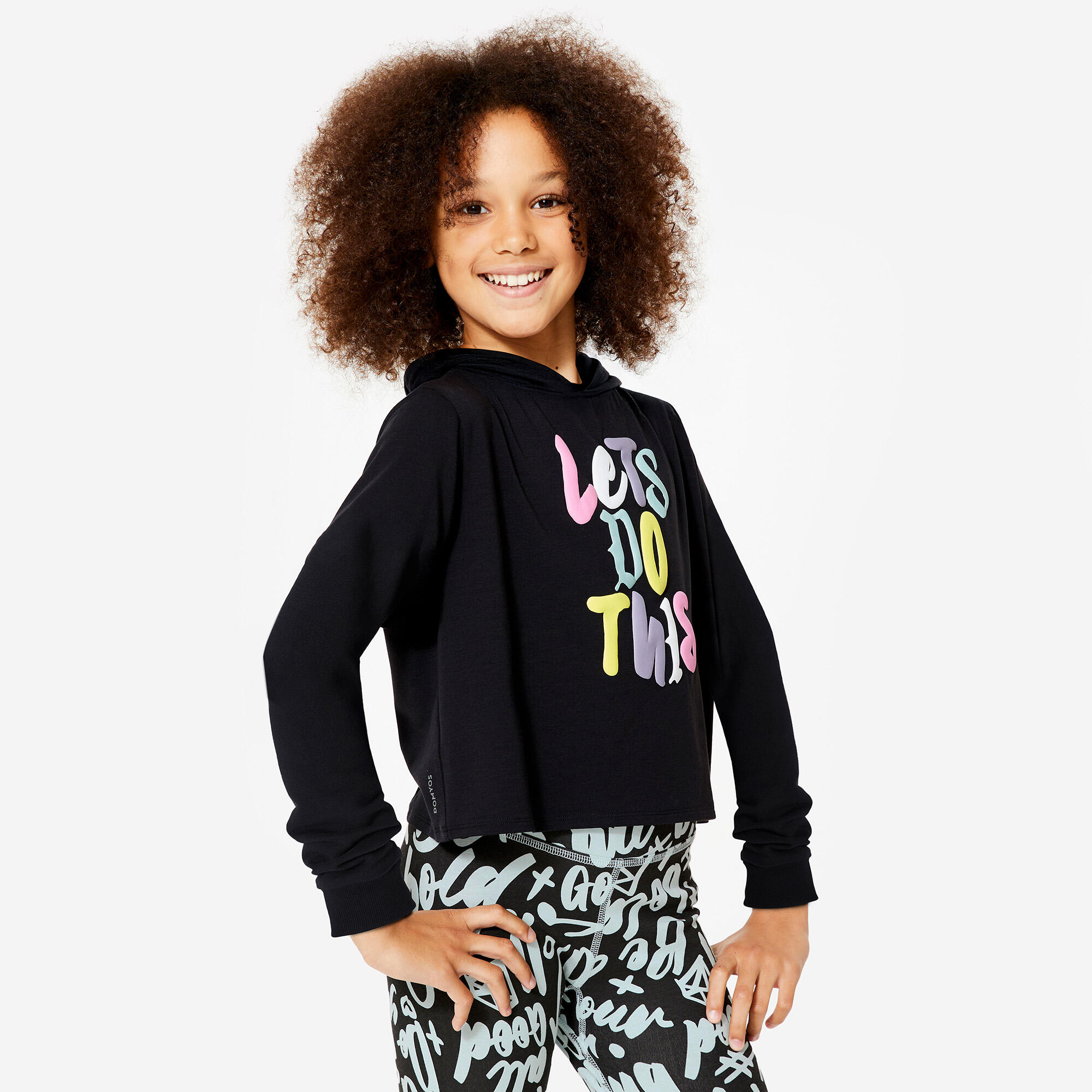 Tanz-Sweatshirt Mädchen Modern Jazz Dance Crop Top mit Kapuze - schwarz