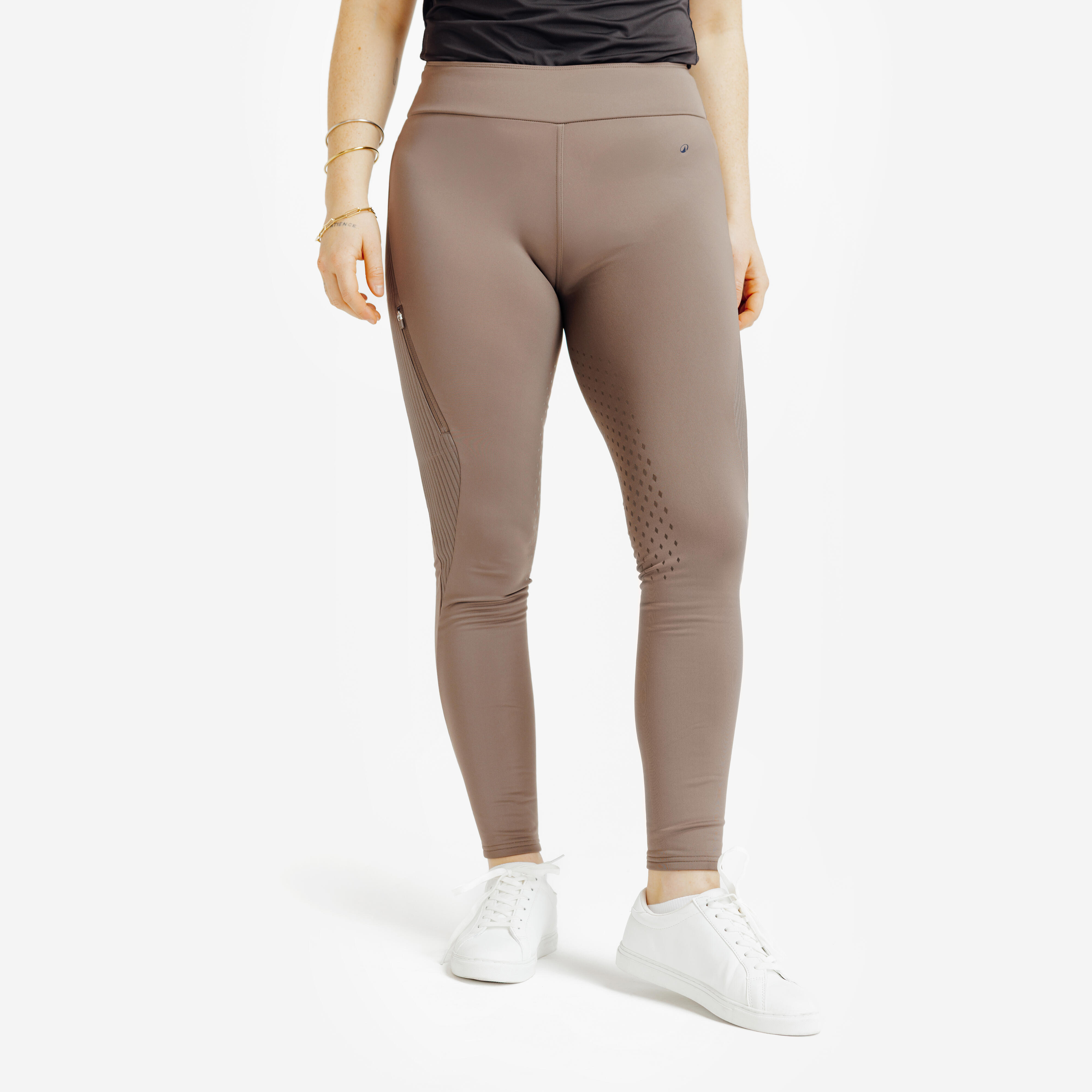 Winter-Reitleggings Silikonbesatz warm Damen hellbraun