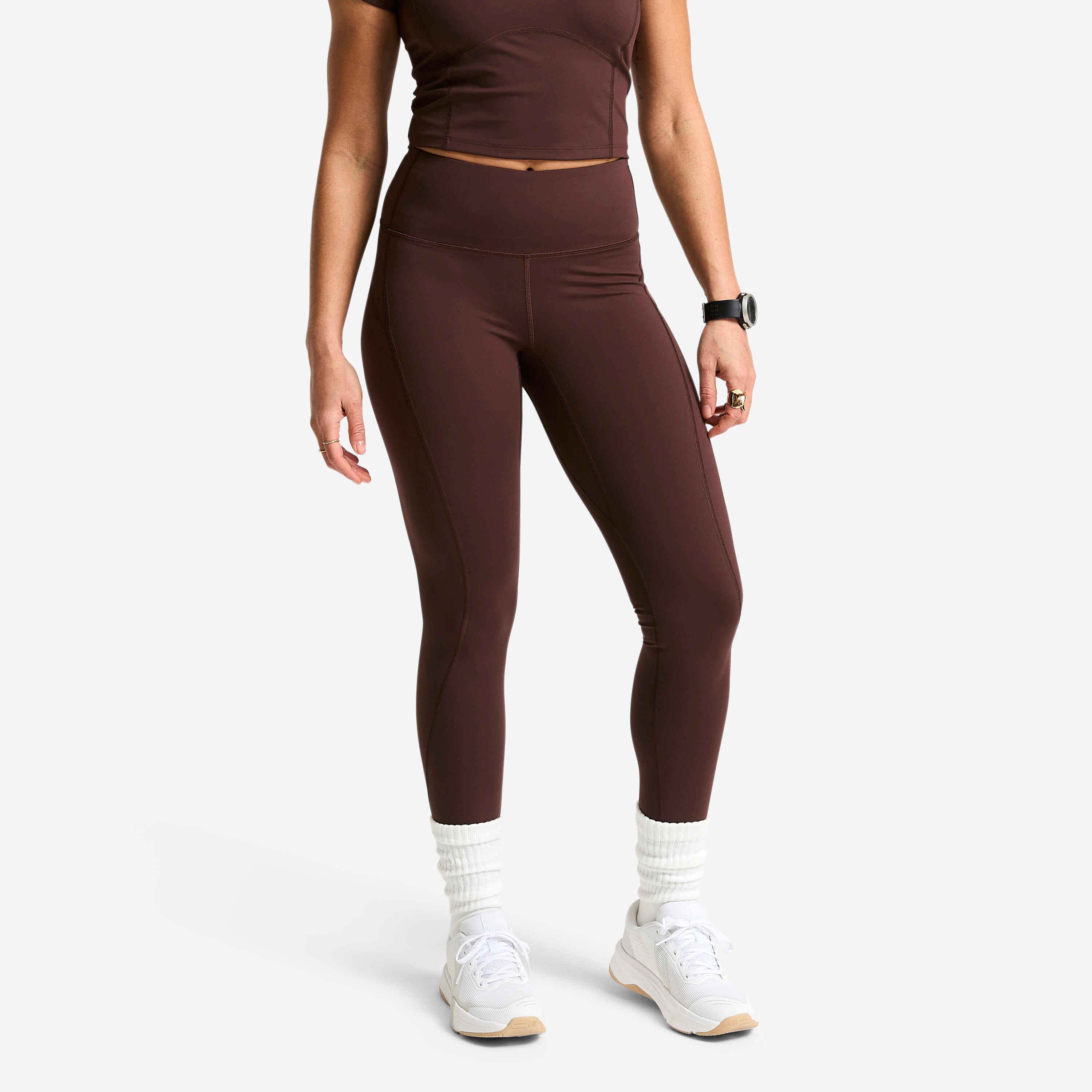Leggings Damen hoher Taillenbund figurformend - dunkelbraun