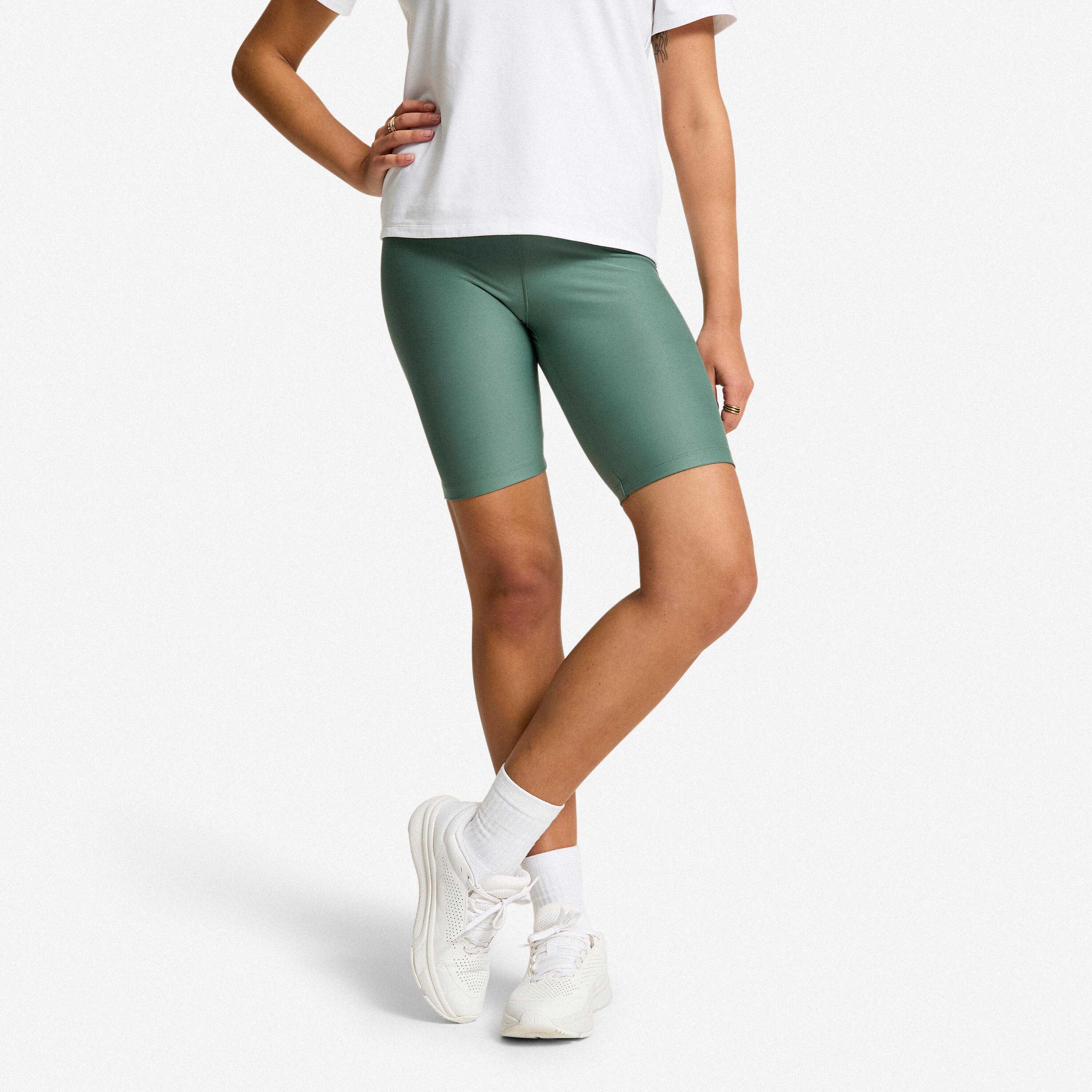 Radlerhose Damen hoher Taillenbund - dunkelgrün