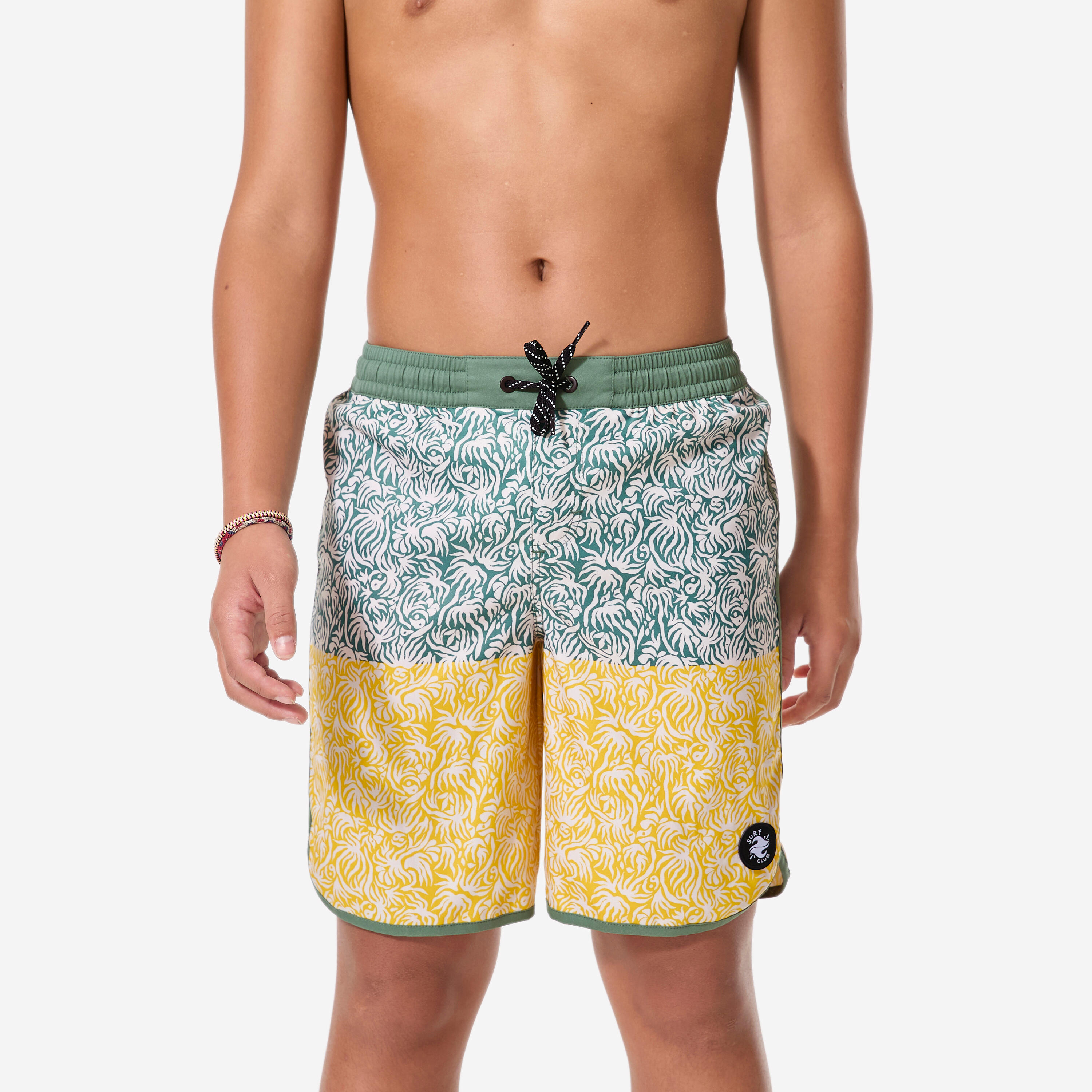 Boardshorts Surfen Kinder 500 Florastripe khaki