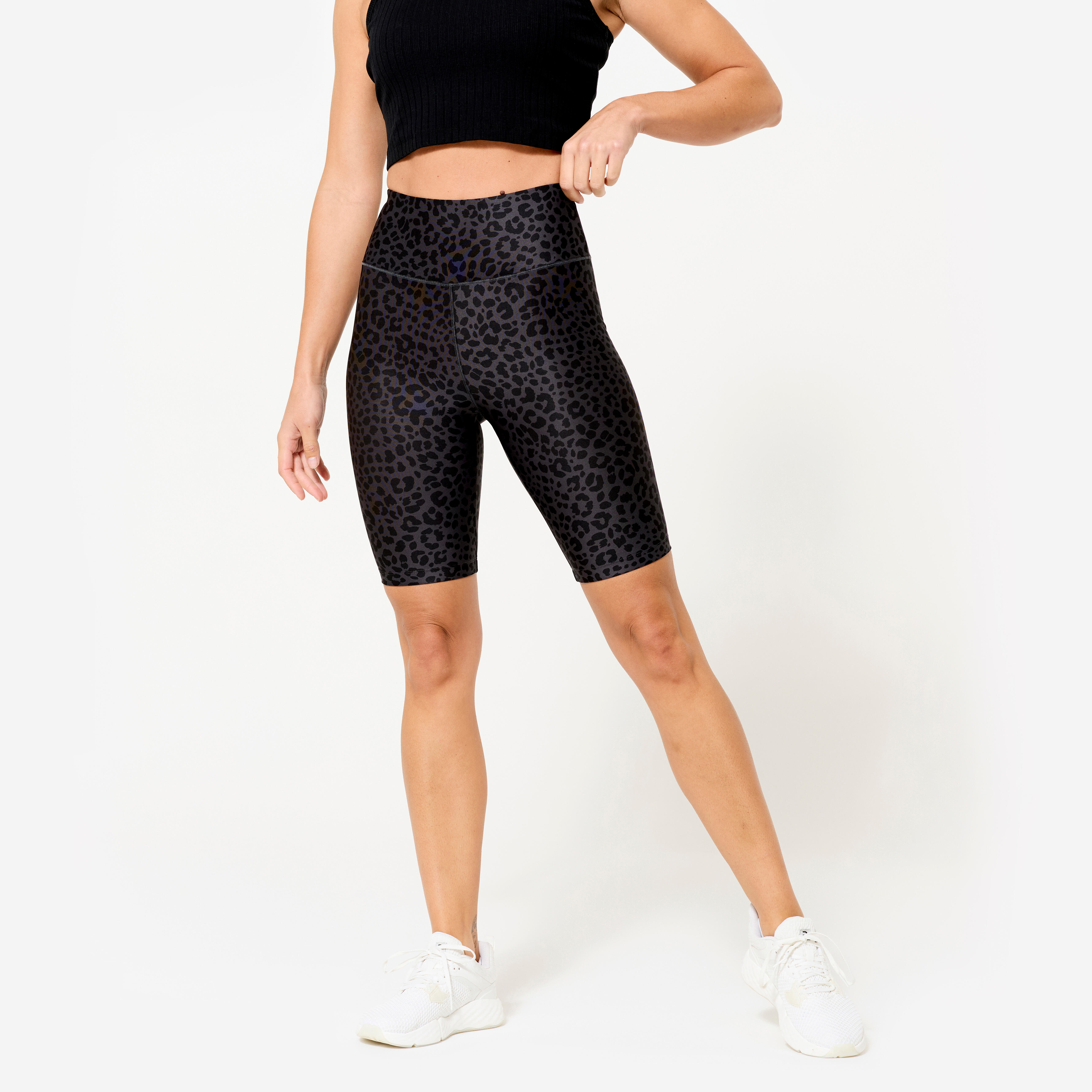 Shorts Radlerhose Damen dehnbar - Leopardenprint dunkelgrau