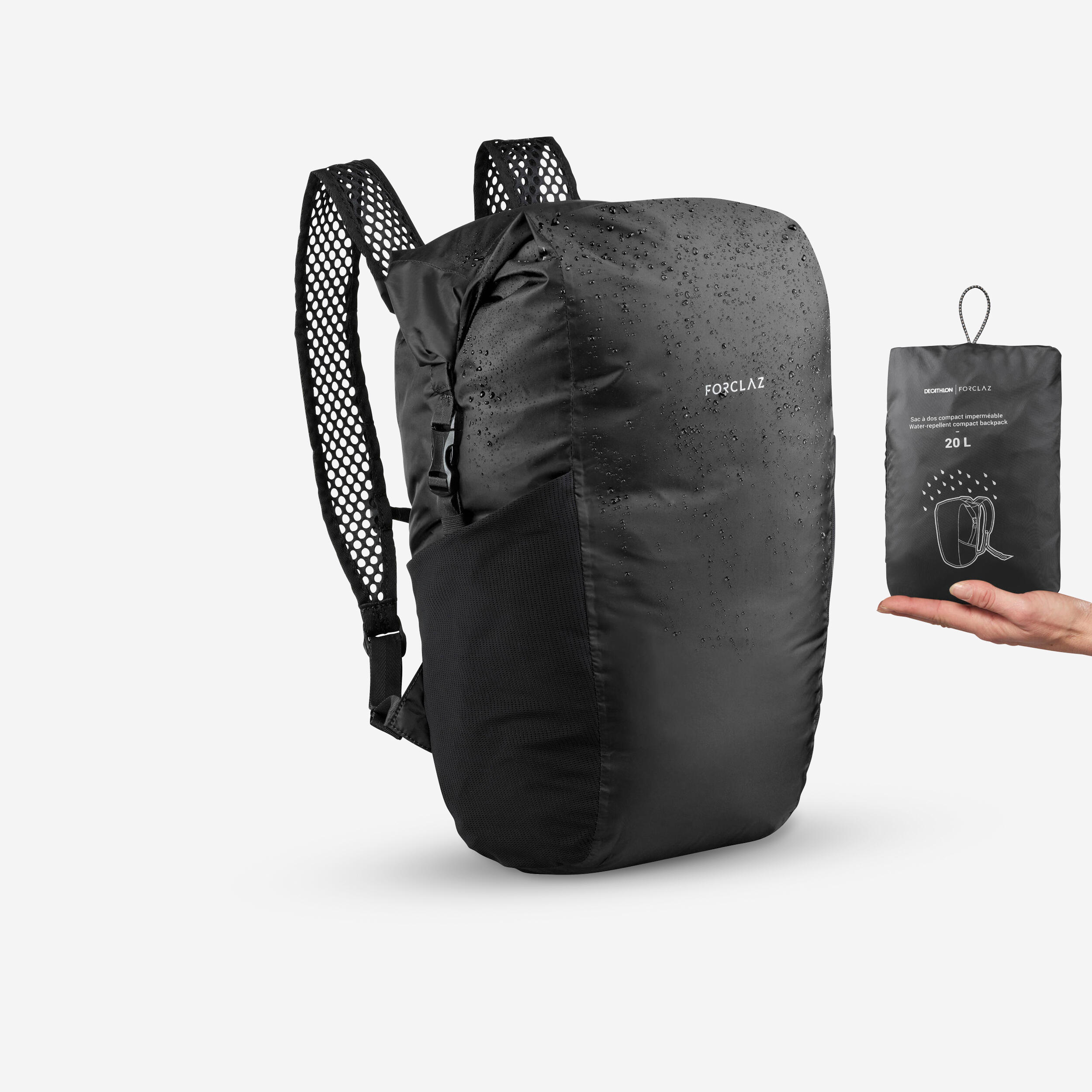 Rucksack kompakt faltbar wasserdicht - Travel 20 l schwarz