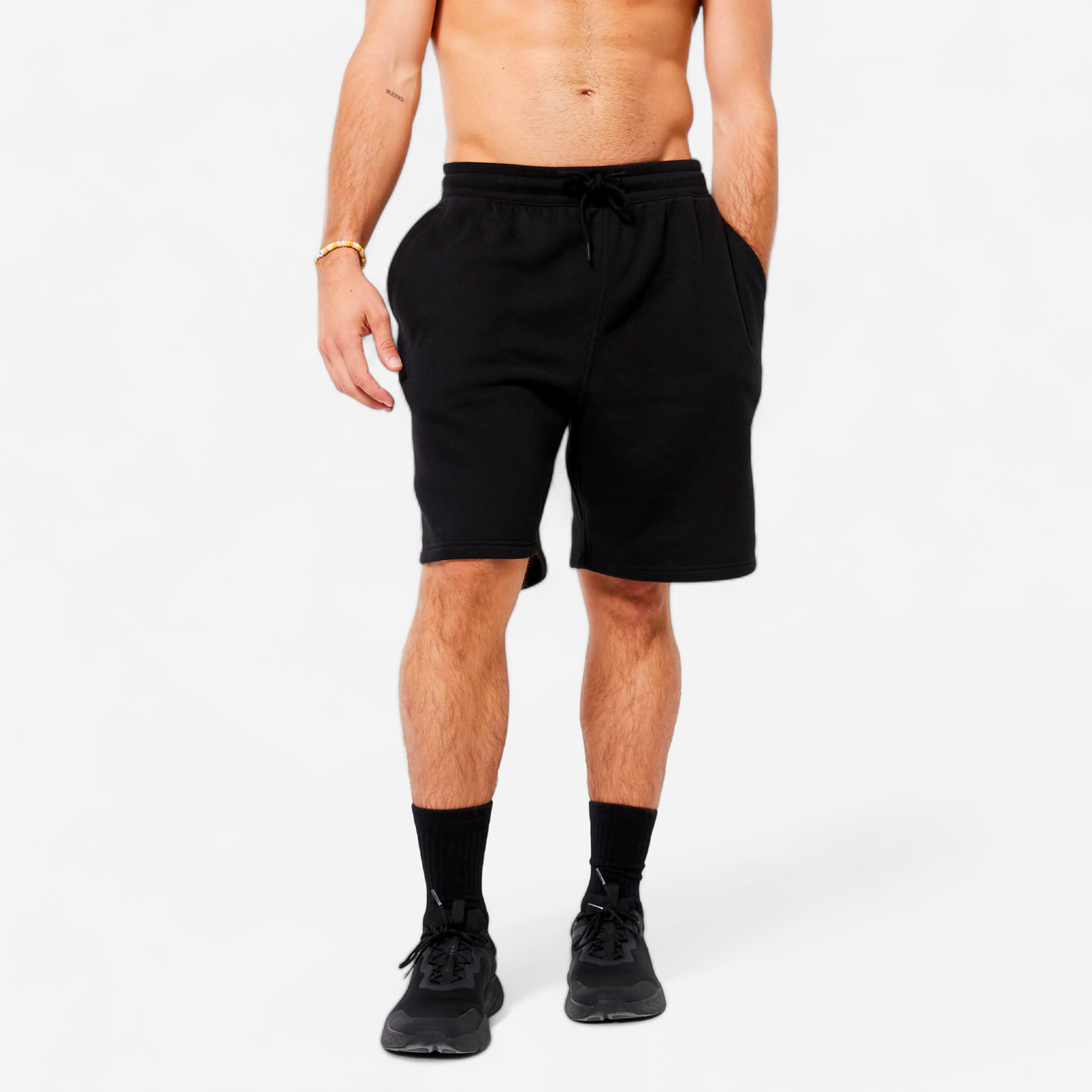Shorts Herren Baumwollgewebe mit Taschen - schwarz