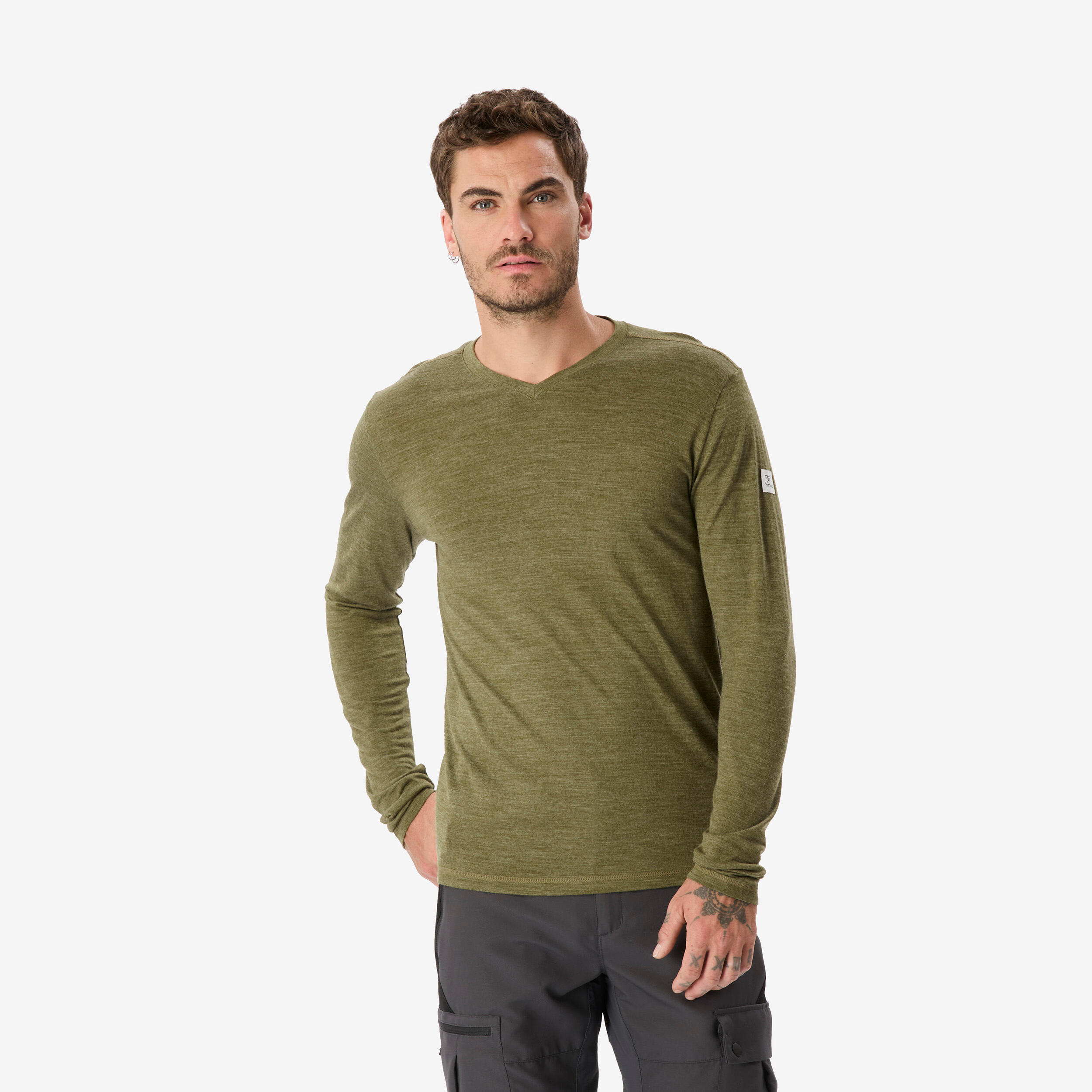 Merinoshirt Herren langarm Trekking - Merino Fresh khaki