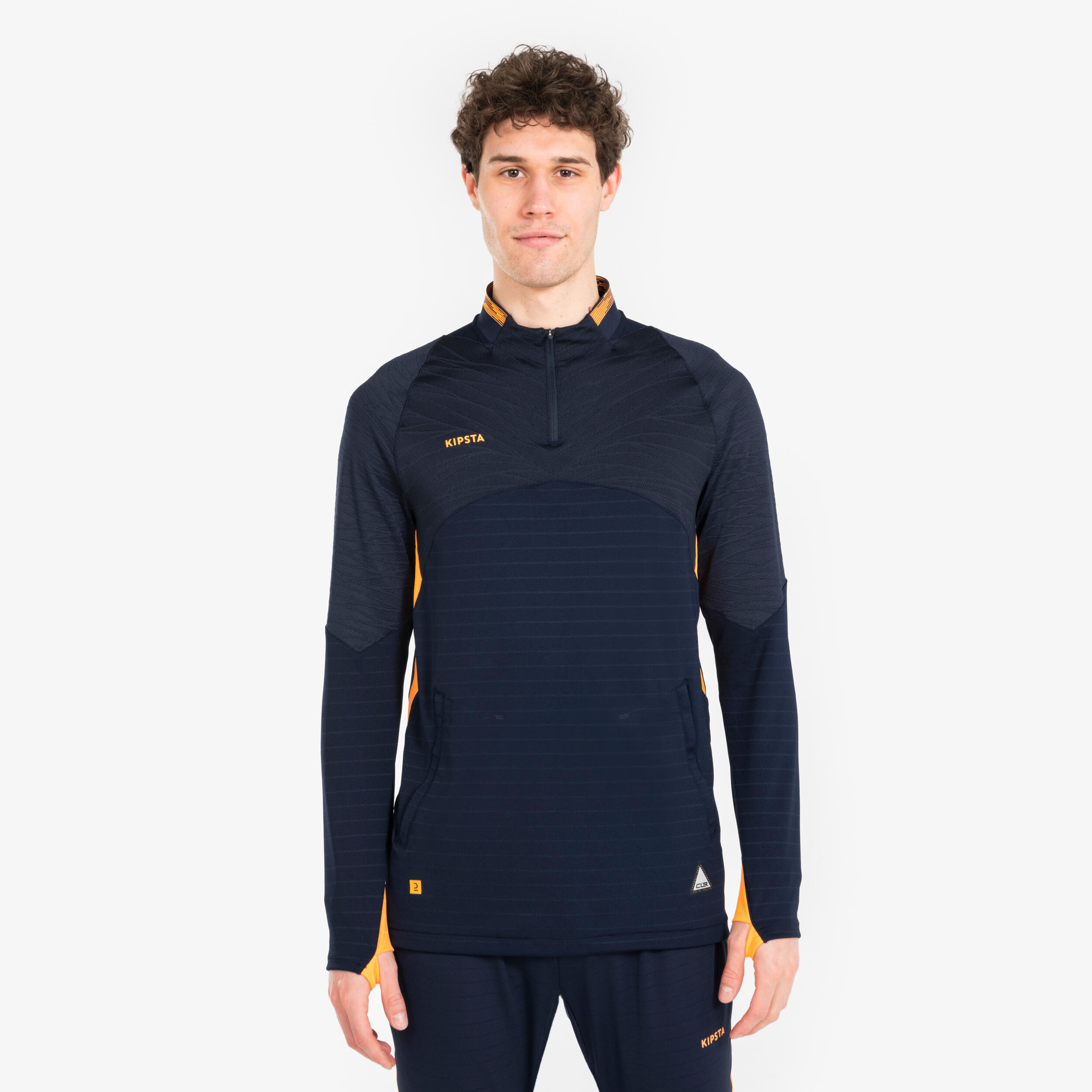 Damen/Herren Fußball 1/2 Zip Sweatshirt - CLR marineblau/orange