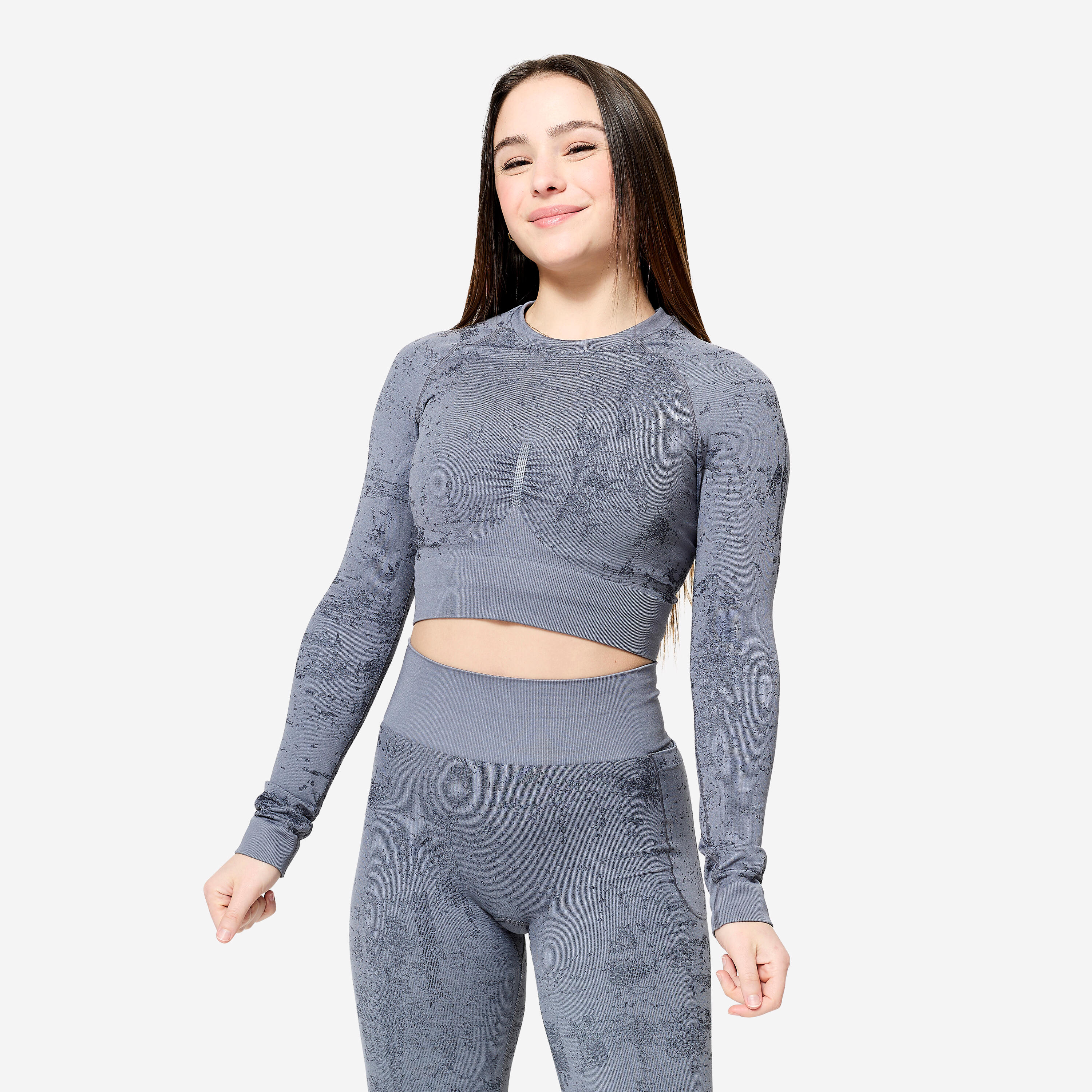 Langarmshirt Damen Crop Top - grau