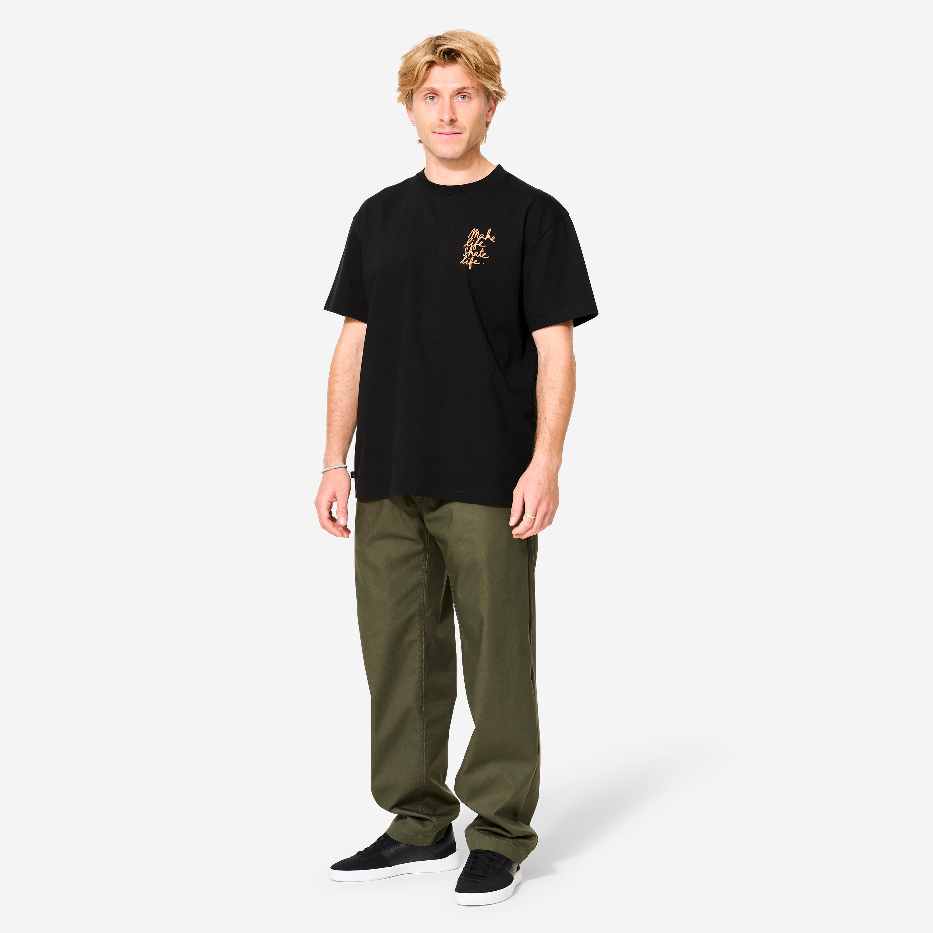 T-Shirt Skateboard - TS500 schwarz in Zusammenarbeit mit Make Life Skate Life