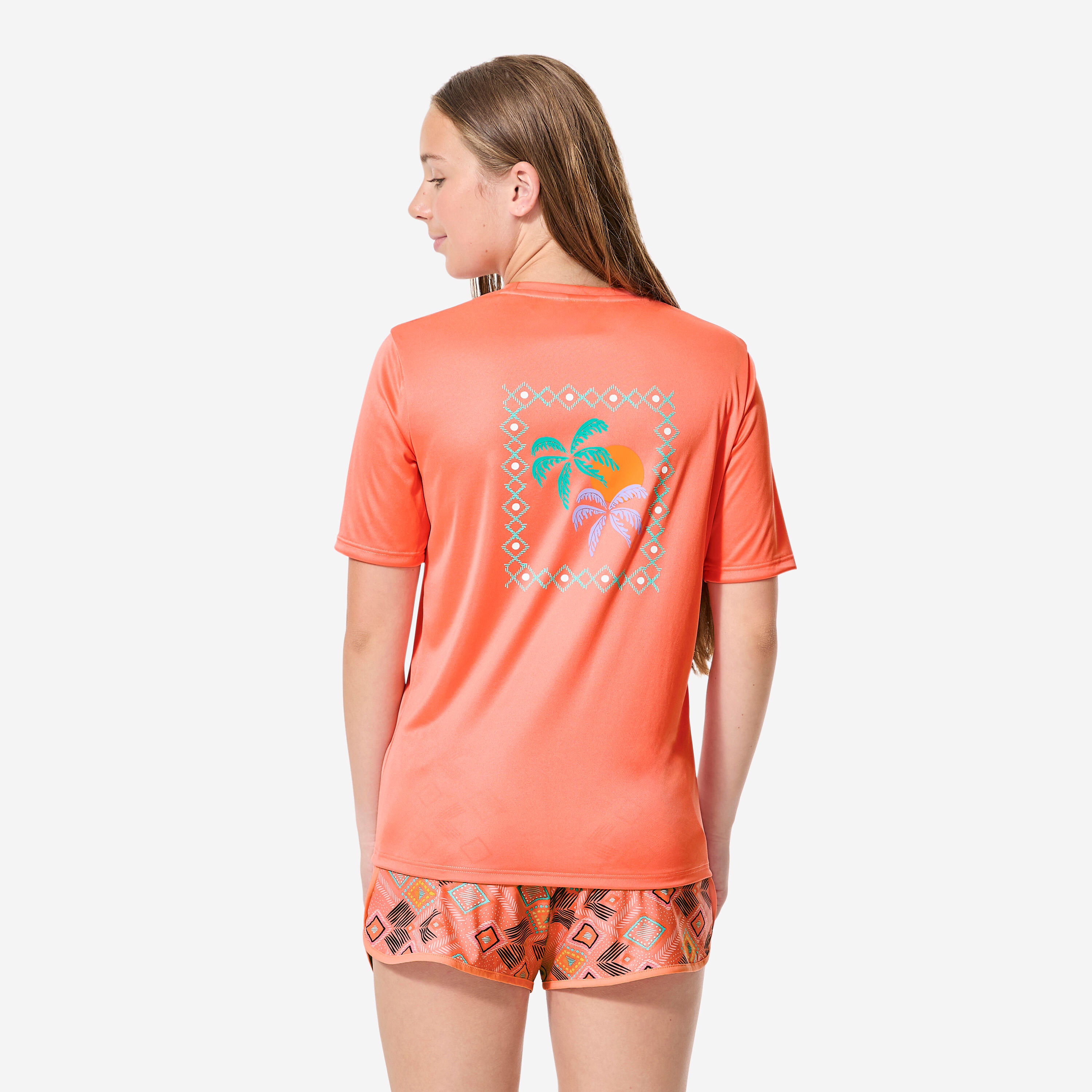 UV-Shirt kurzarm Surfen Kinder 100 Palms koralle