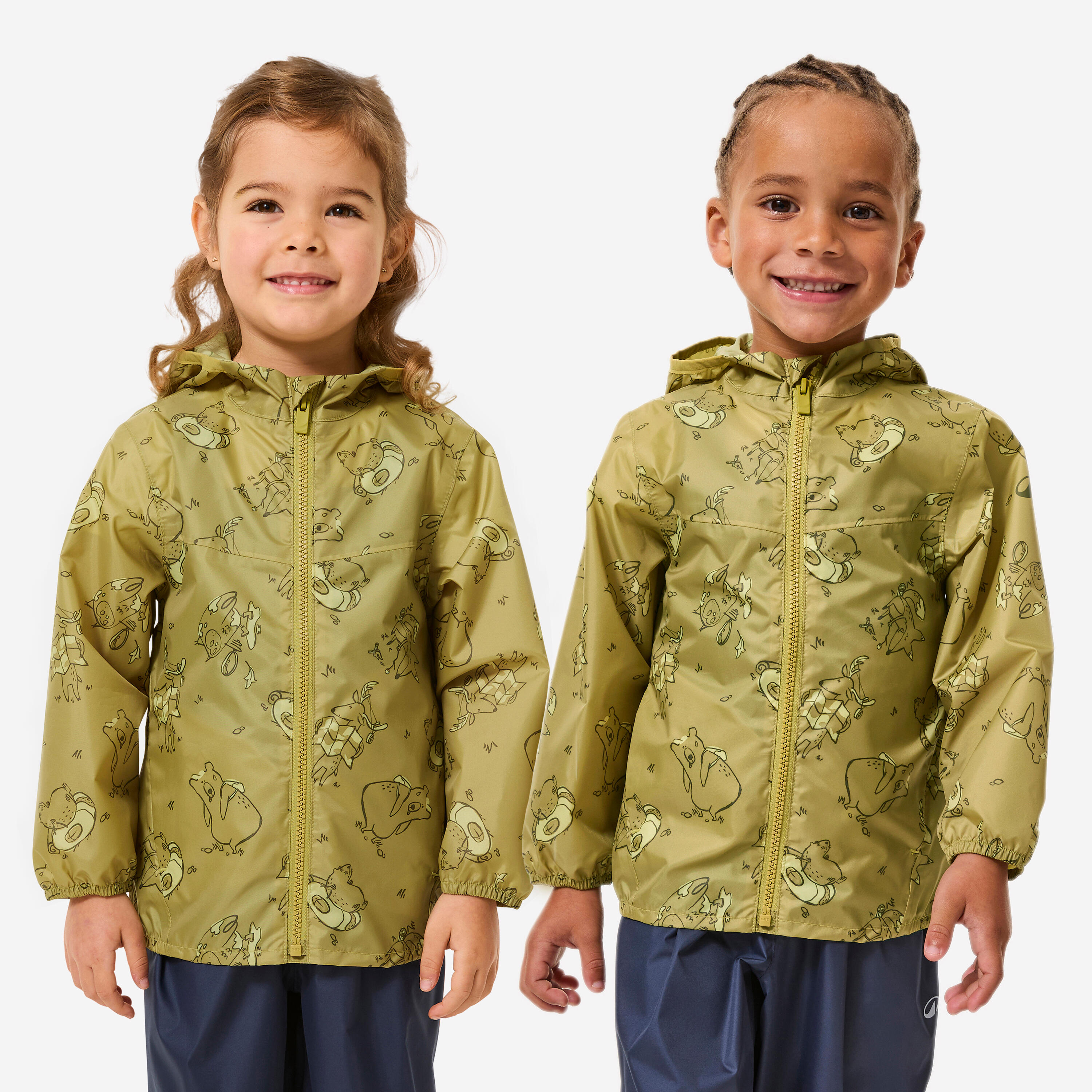 Regenjacke Kinder wasserdicht Größe 92–116 Wandern - MH100 Zip grün