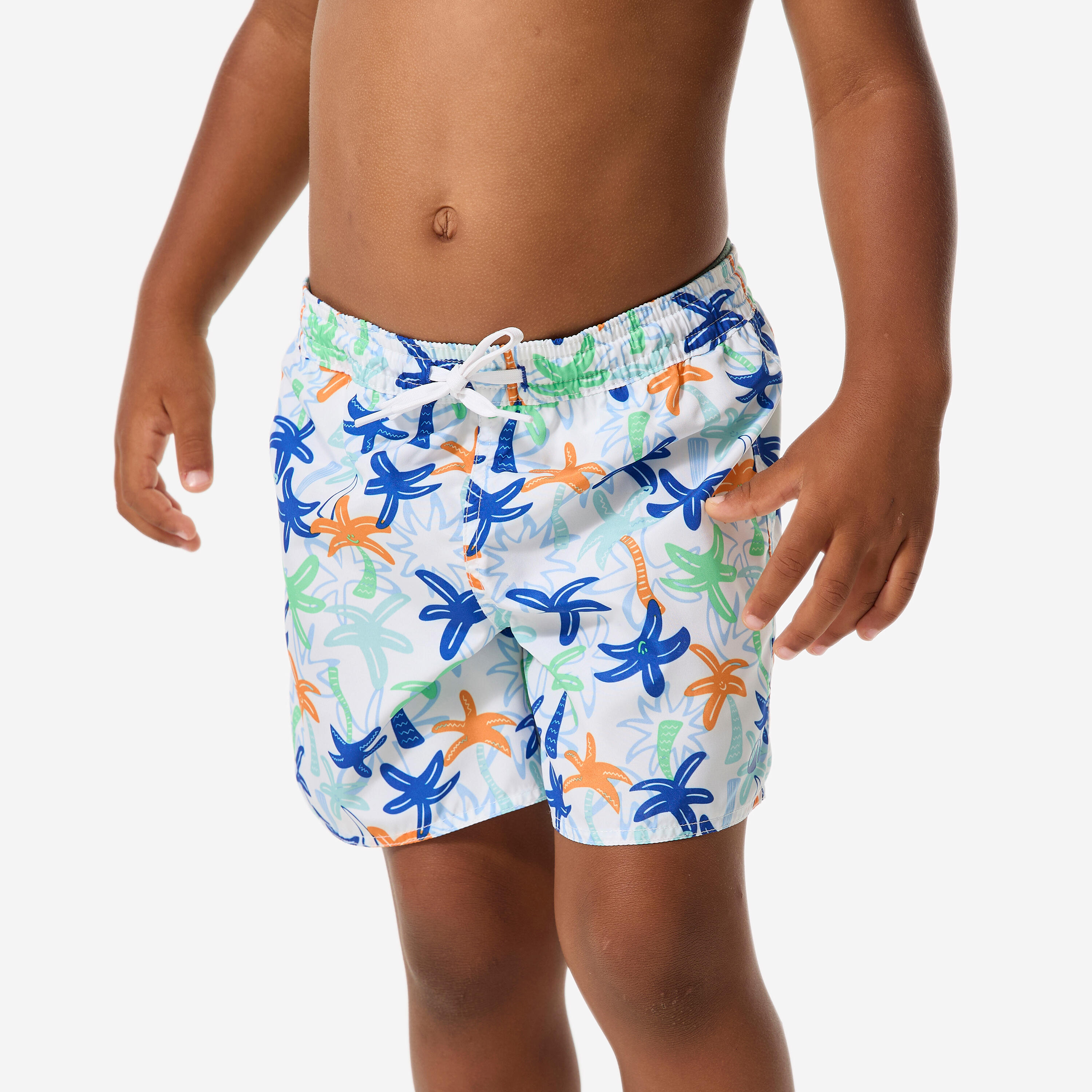 Boardshorts Surfen Kinder 100 Palm weiß