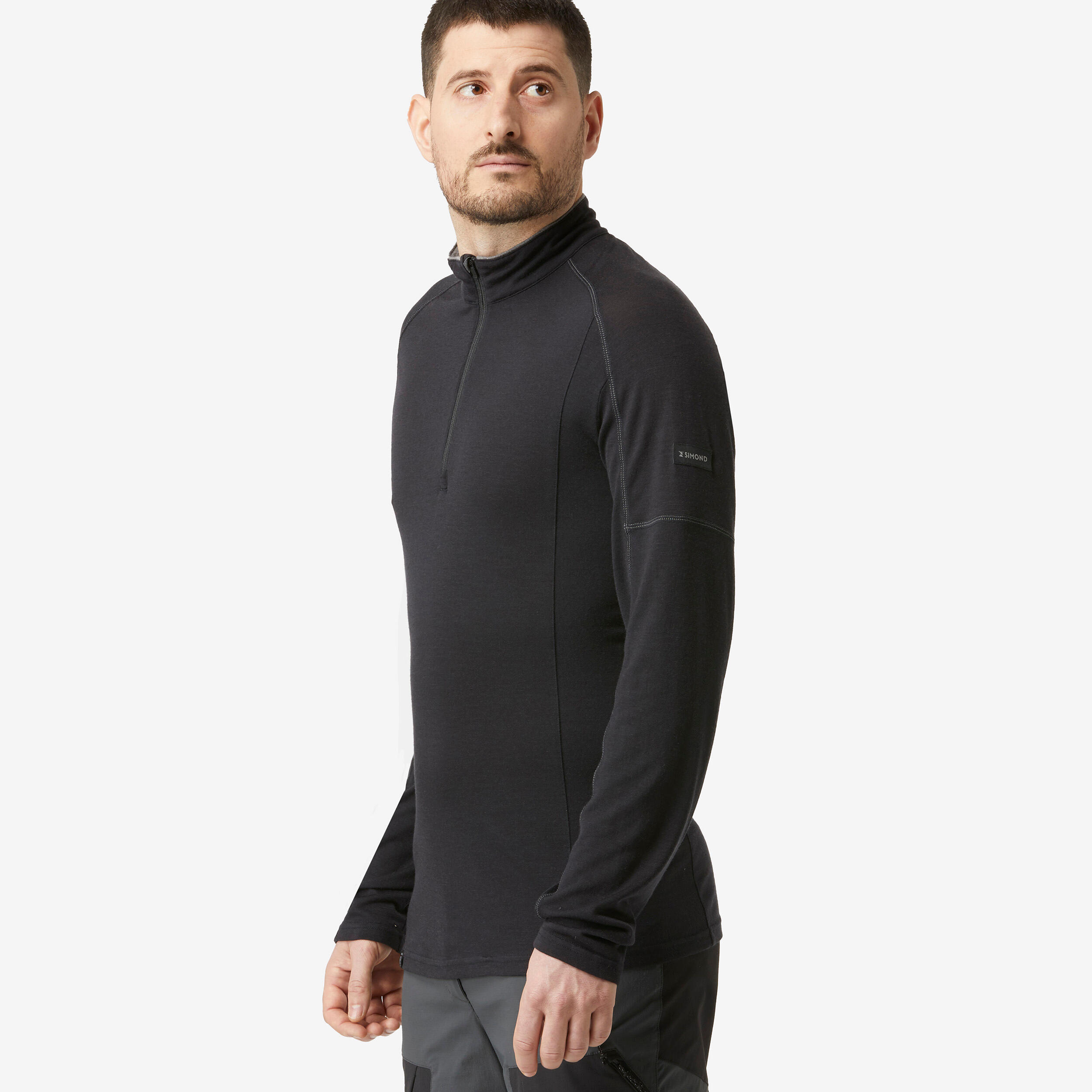 Langarmshirt Herren Brustreißverschluss - Merino Resist schwarz