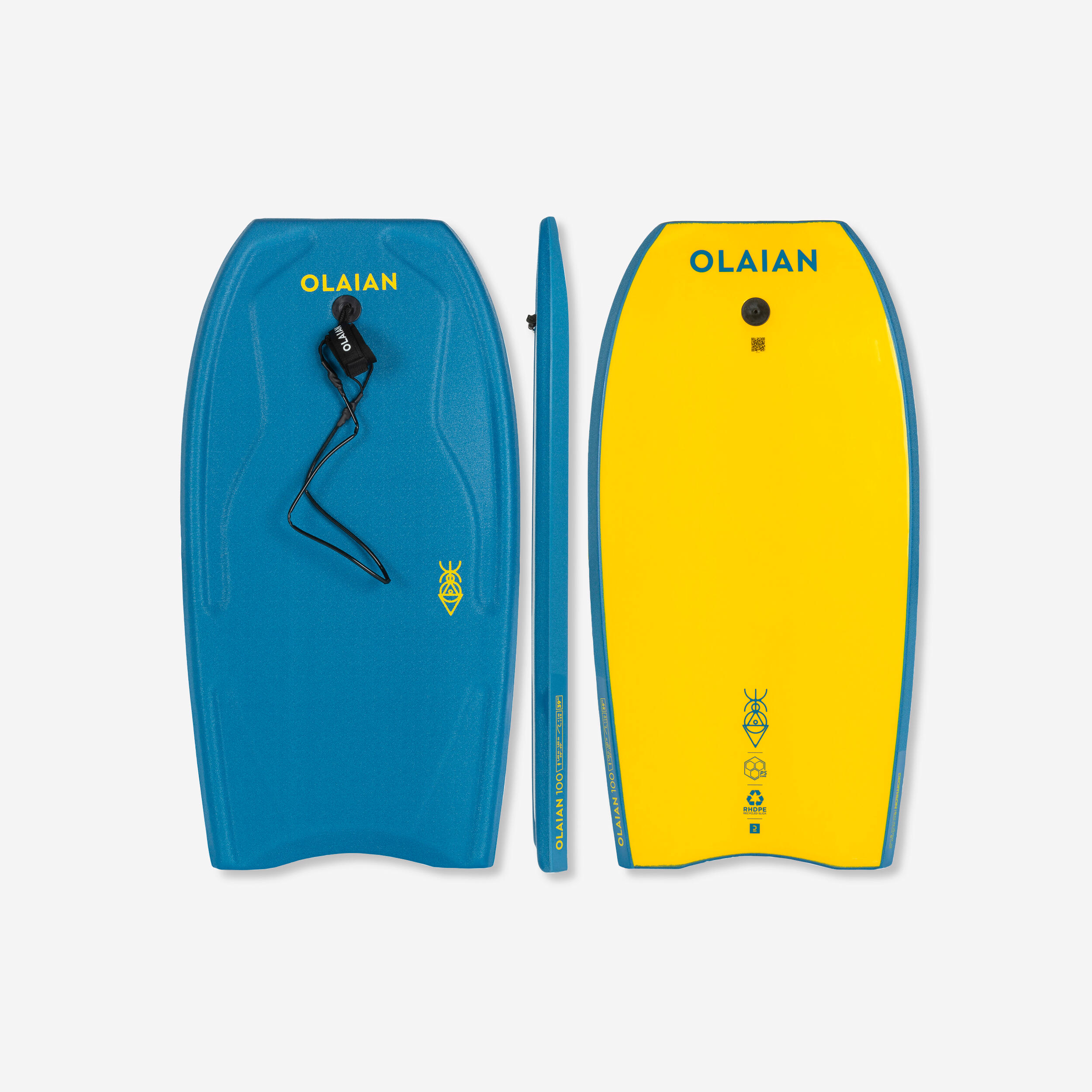 Bodyboard mit Handgelenk-Leash 100 42'' blau/gelb