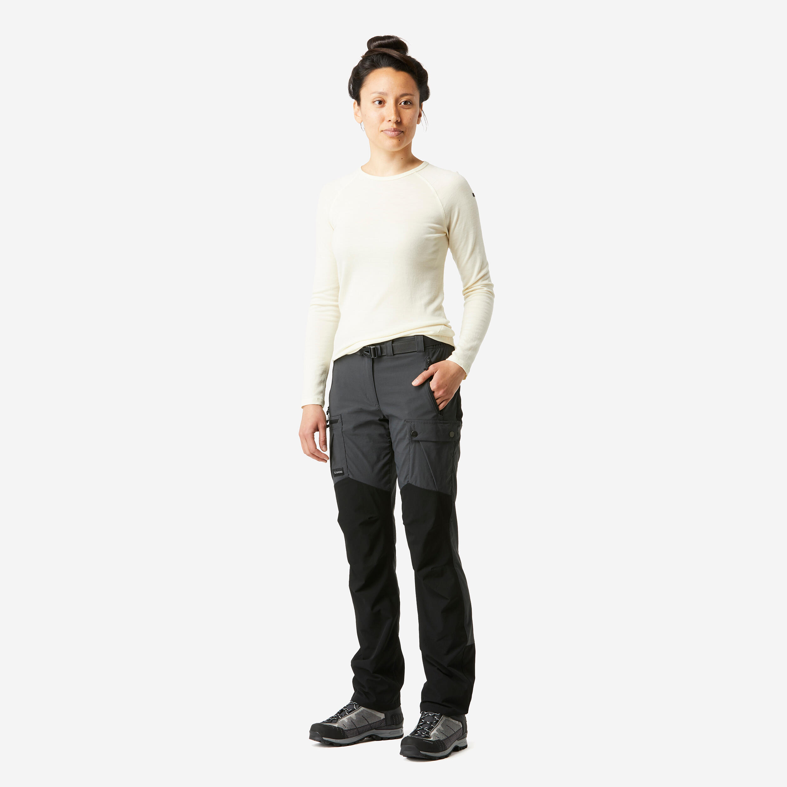 Trekkinghose Damen robust Trekking - MT500 dunkelgrau
