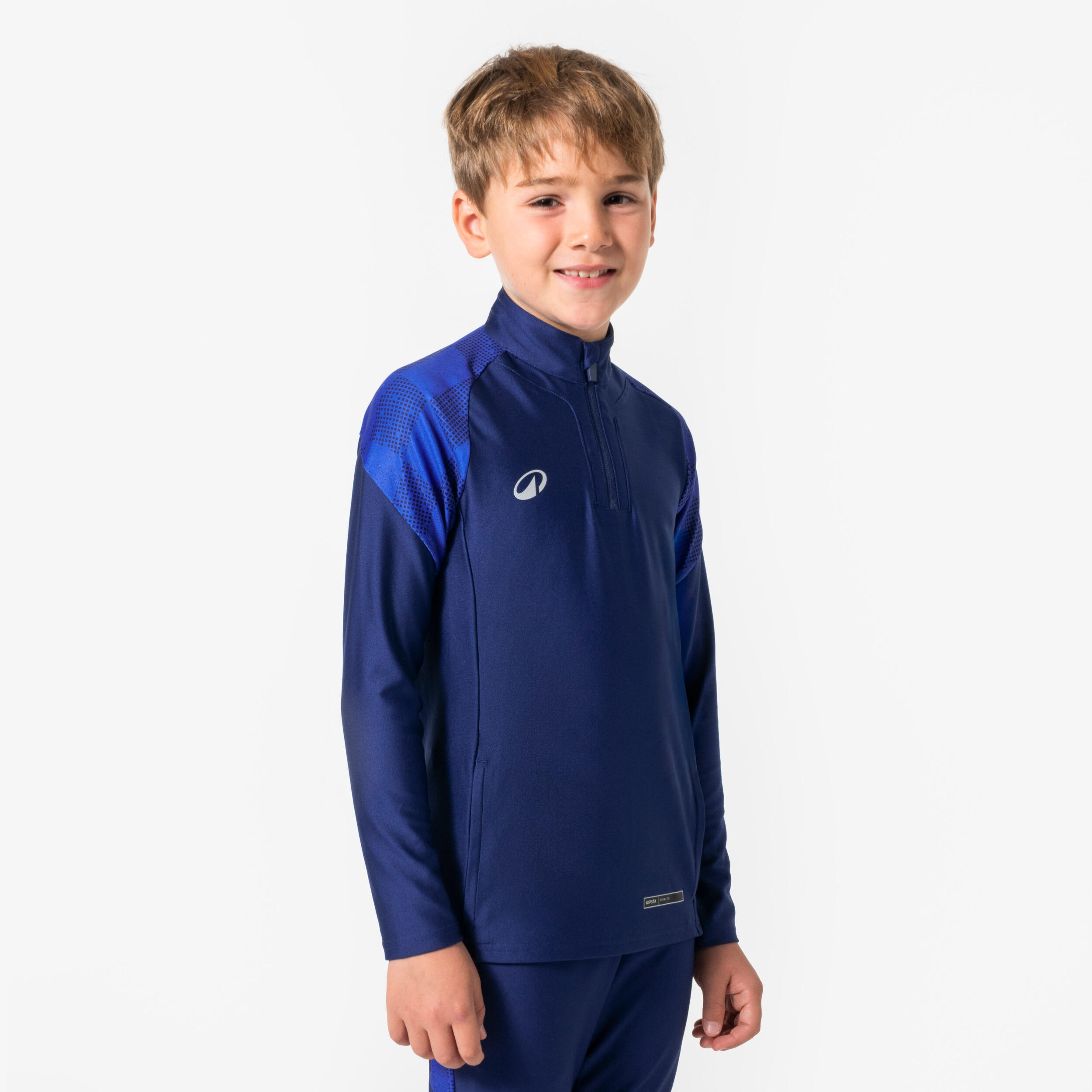 Kinder Fußball Sweatshirt 1/2 Zip - VIRALTO Kids Check marineblau/blau
