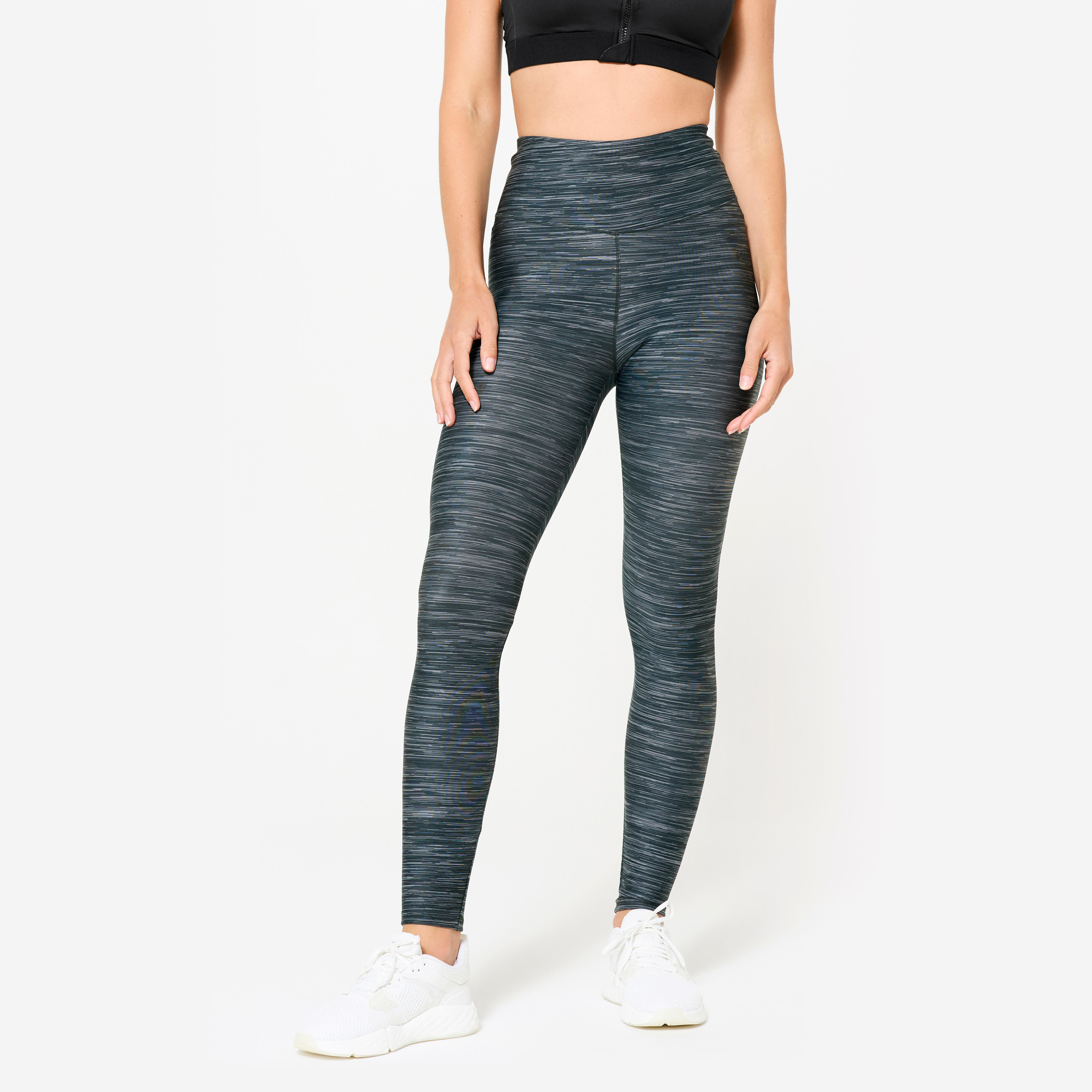 Leggings Damen hoher Taillenbund - graumeliert/Leopardenprint