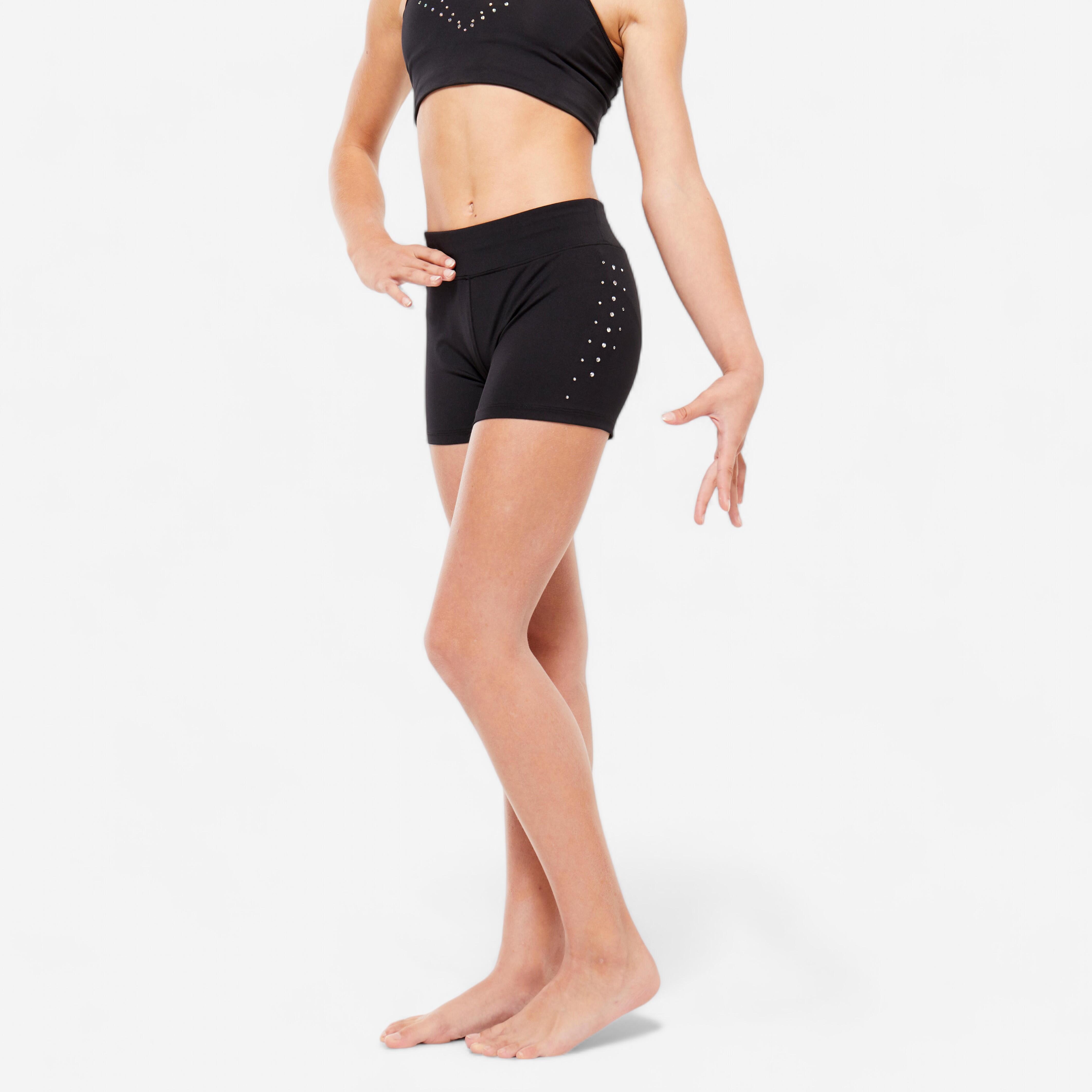 Kurze Gymnastikhose Mädchen - schwarz mit Strass
