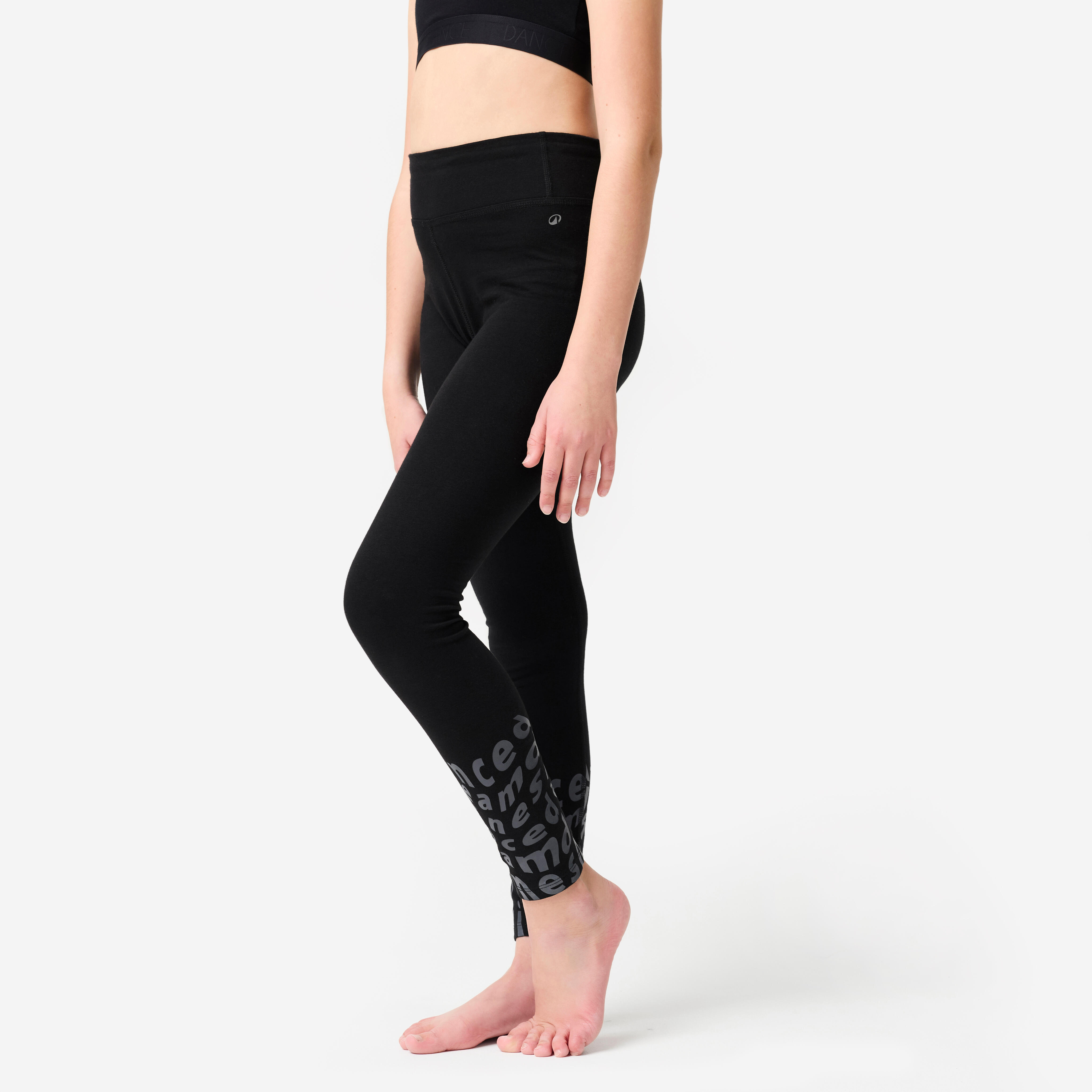 Tanz-Leggings Mädchen Modern Dance hohe Taille - schwarz/grau