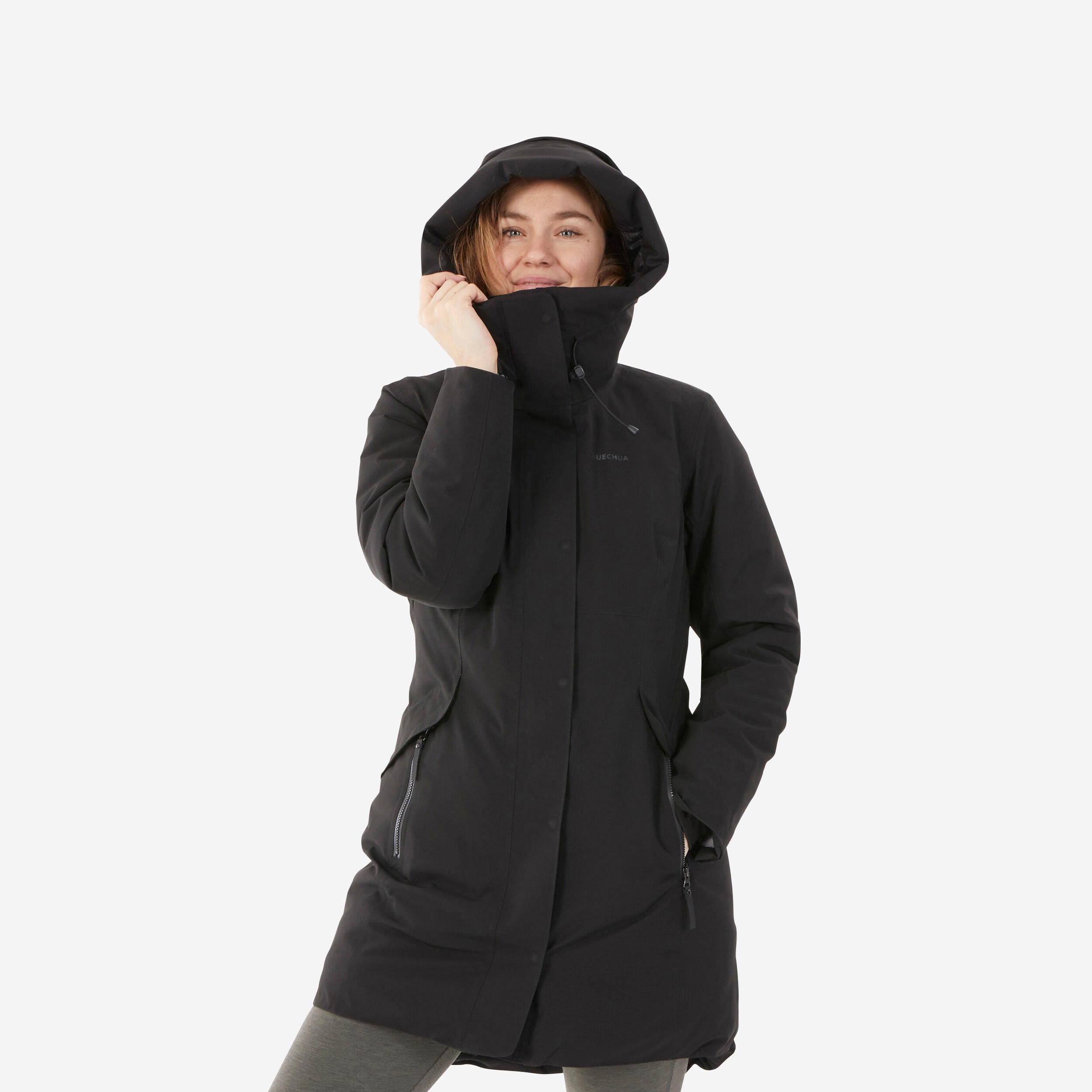 Parka Damen bis -10 °C wasserdicht Wandern - NH500 schwarz