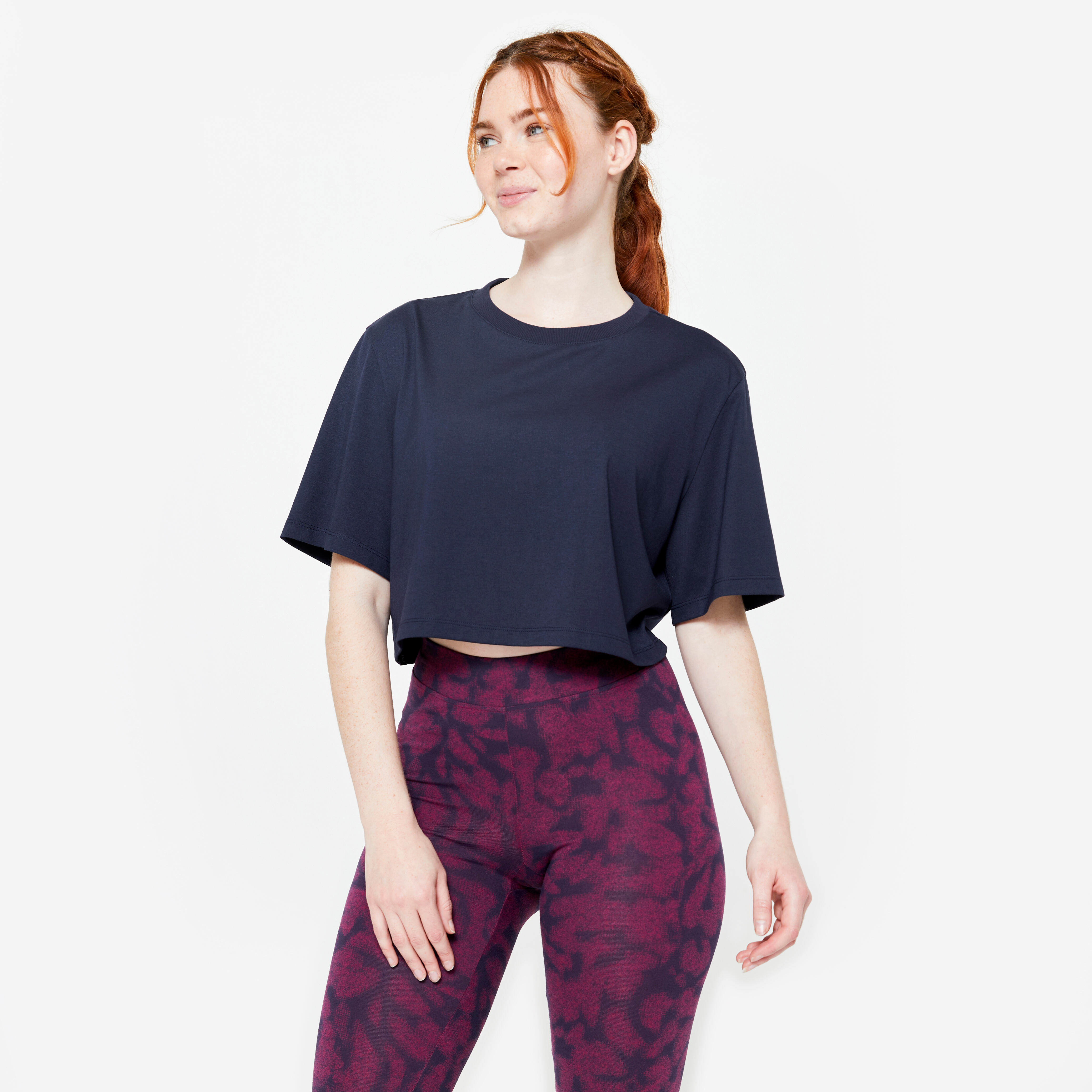 T-Shirt Crop Top Damen - dunkelblau
