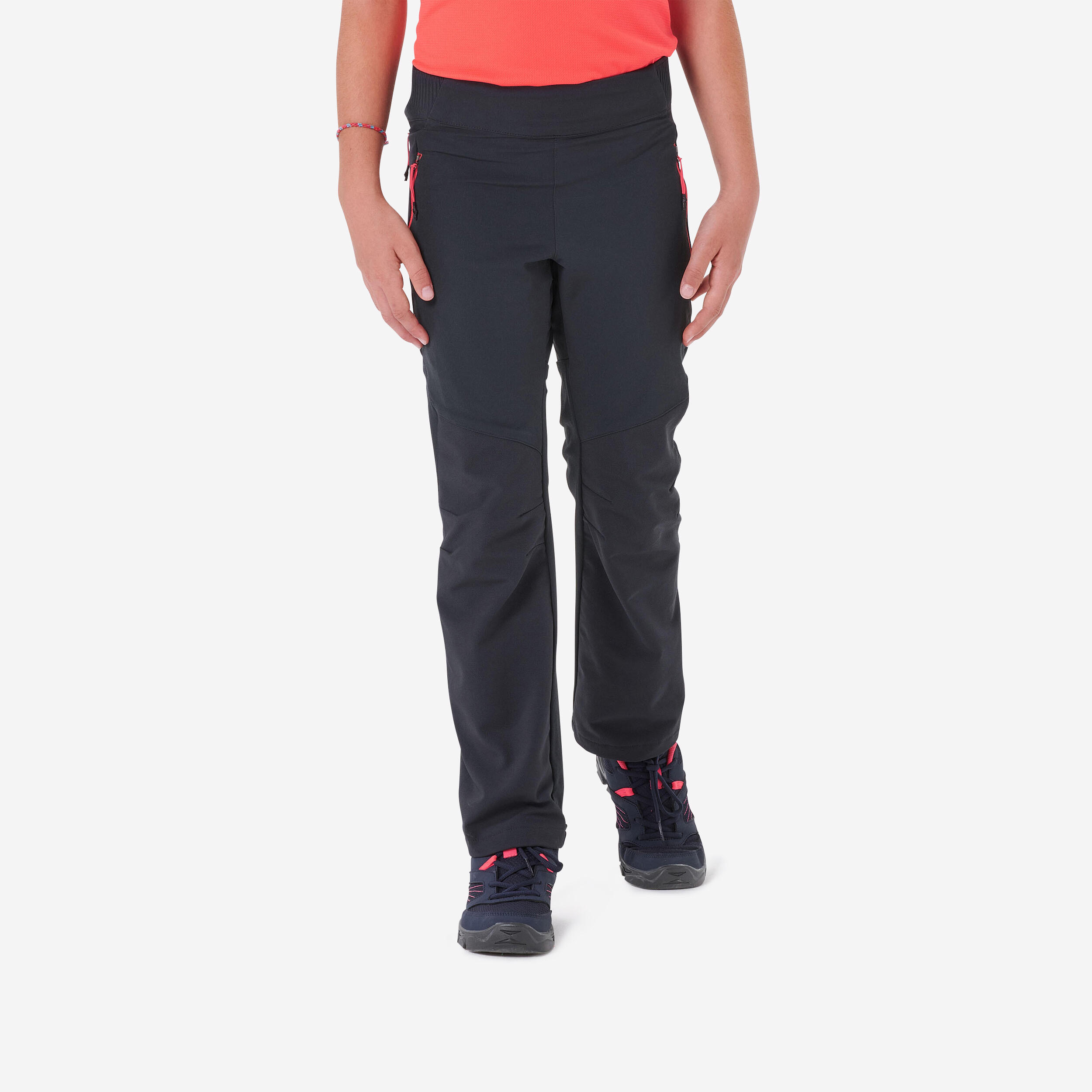 Softshellhose Kinder Gr. 122–170 Wandern - MH500 grau/schwarz