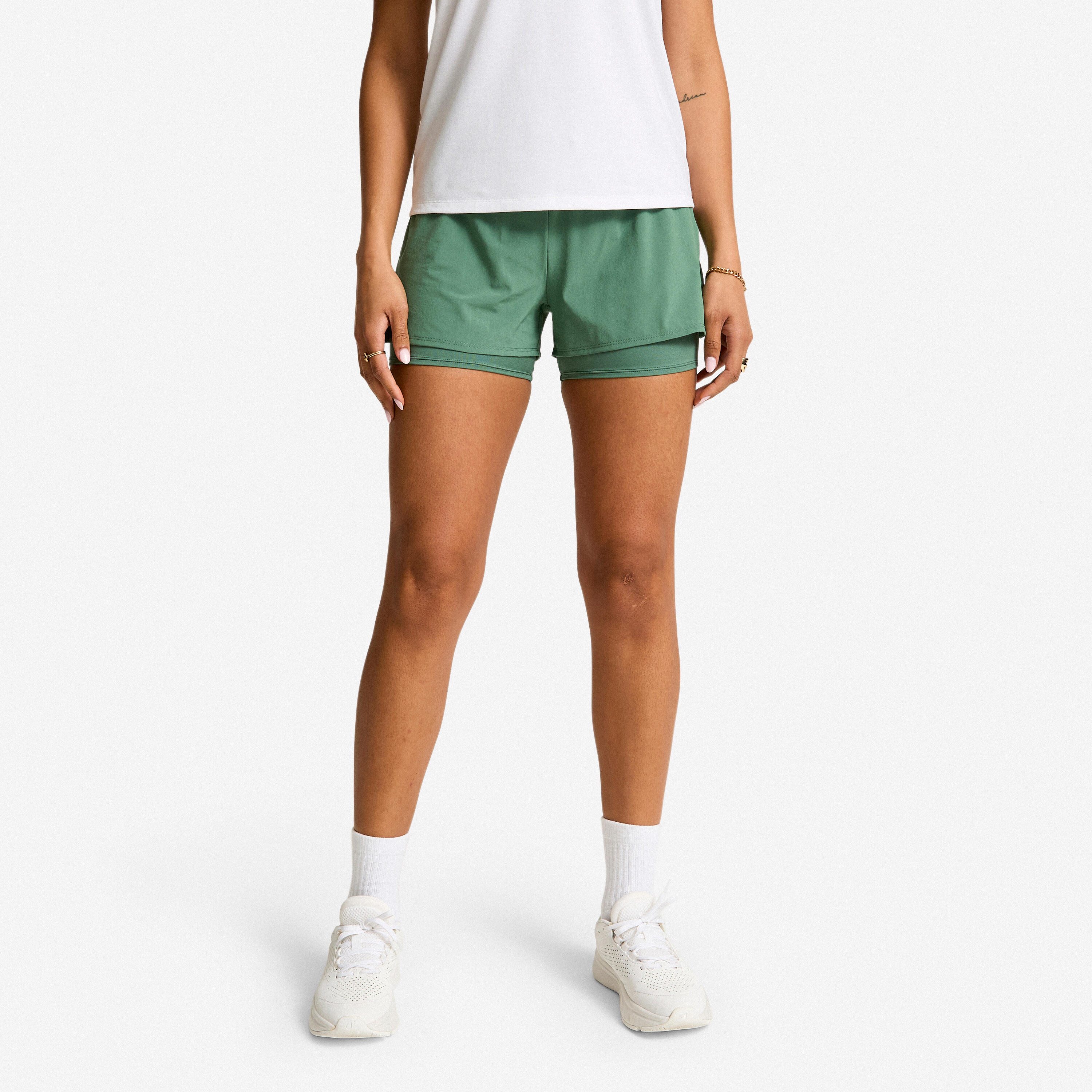 2-in-1 Shorts Damen - dunkelgrün
