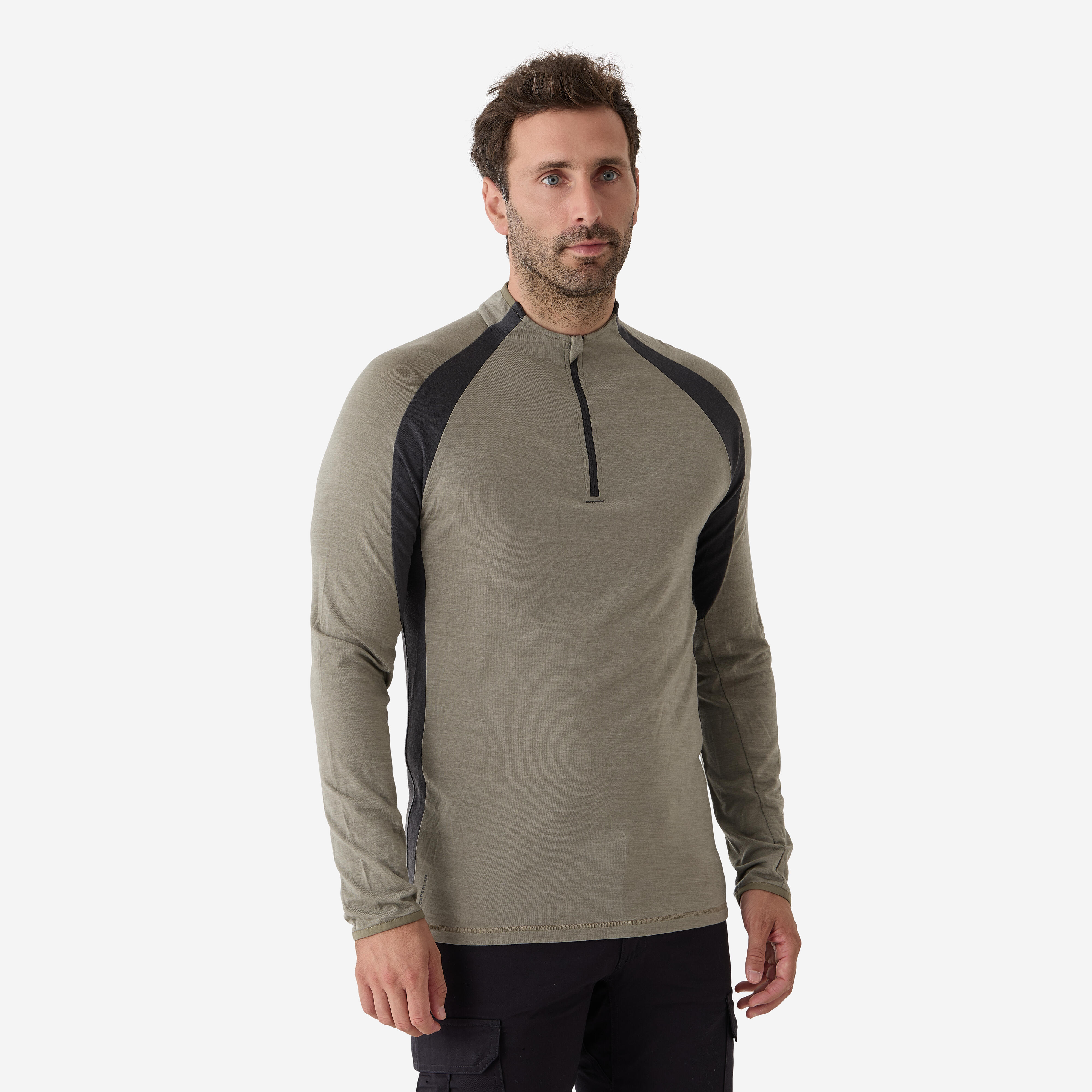 Jagdshirt langarm 900 Merinowolle atmungsaktiv mit Reissverschluss grün
