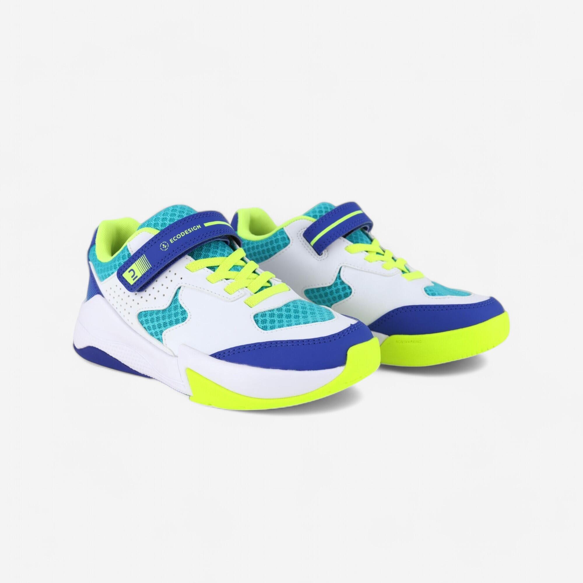 Kinder Volleyballschuhe Klettverschluss - VS100 Komfort weiß/blau/grün