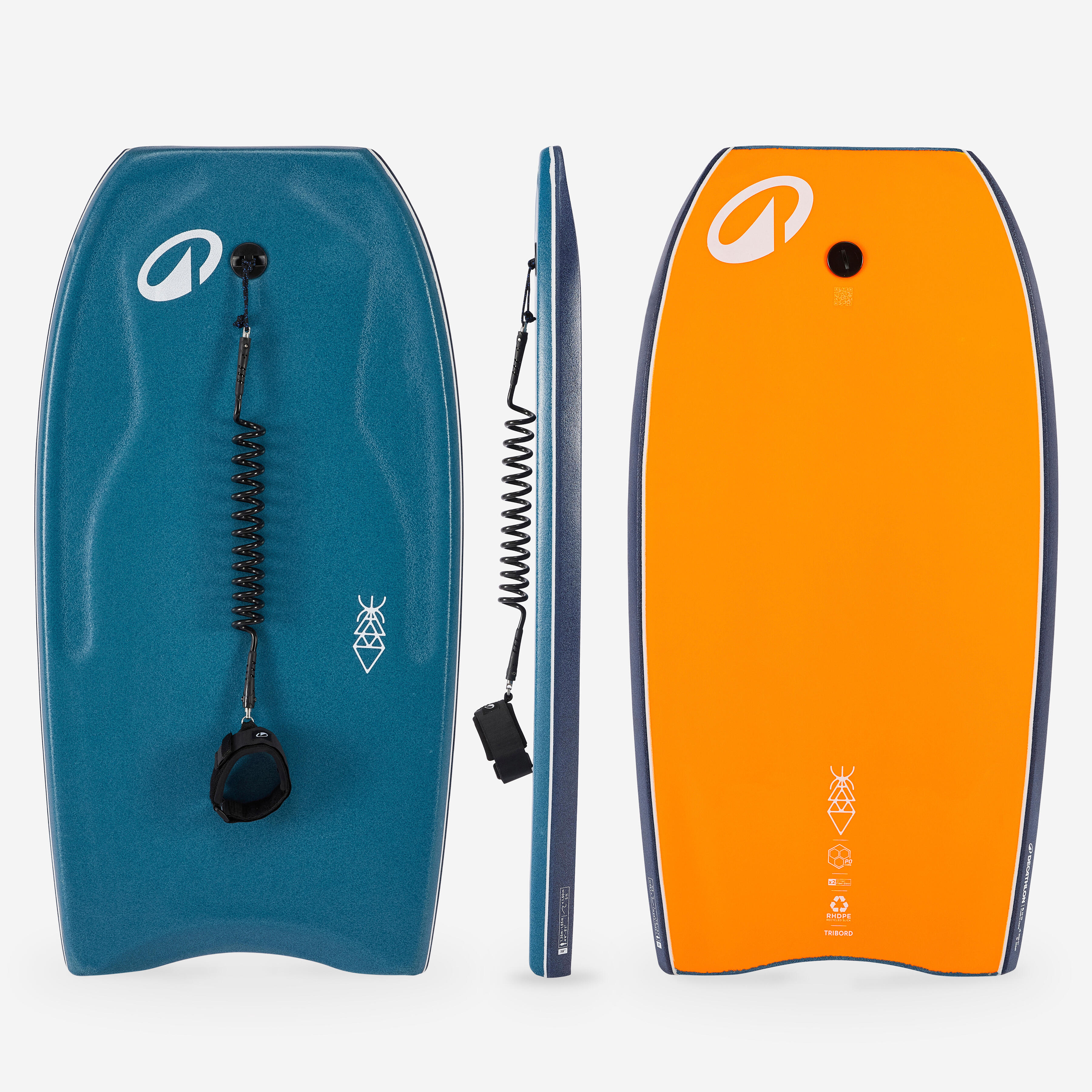 Bodyboard mit Leash 500 blau/orange