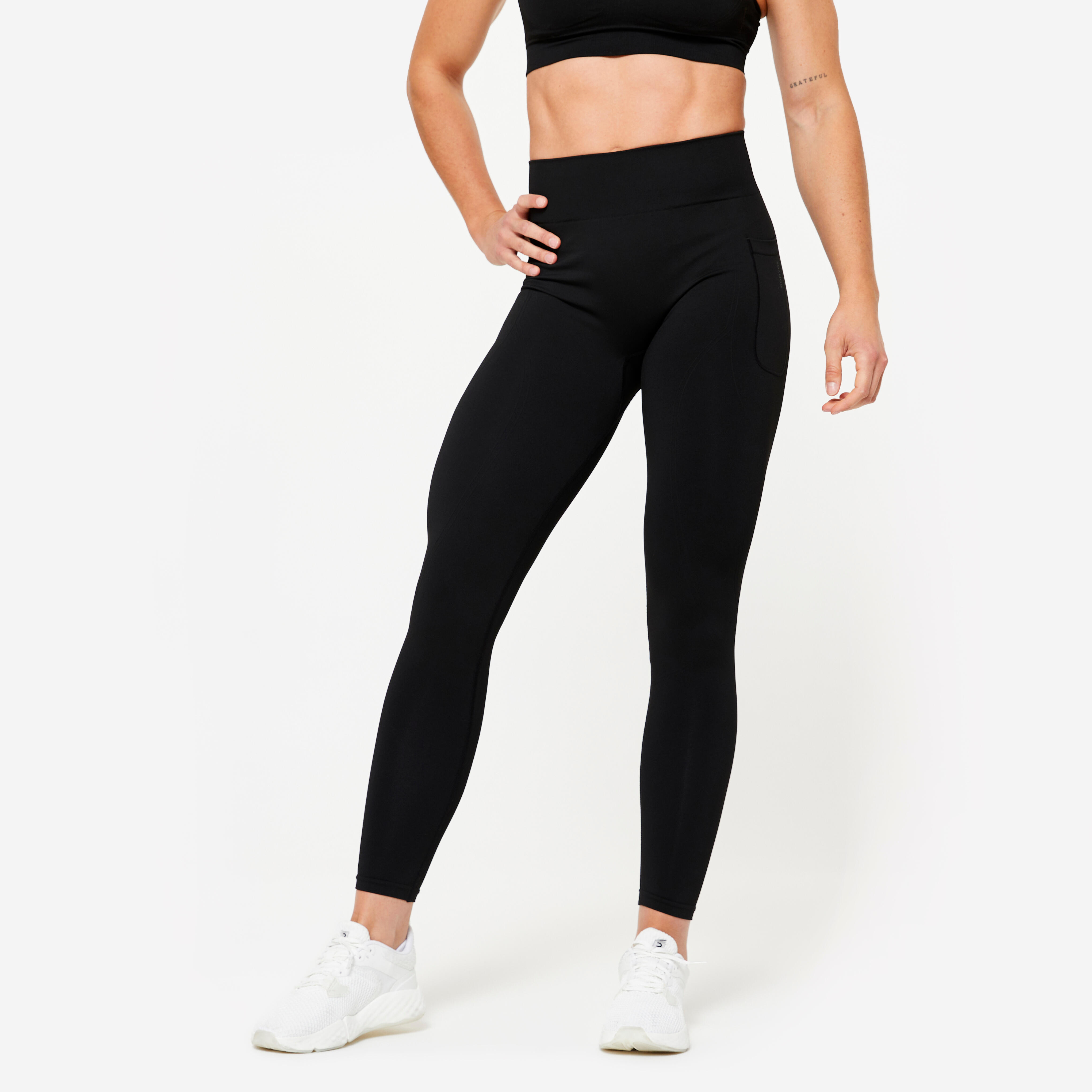 Leggings Damen nahtlos hohe Taille Push-up-Effekt - schwarz