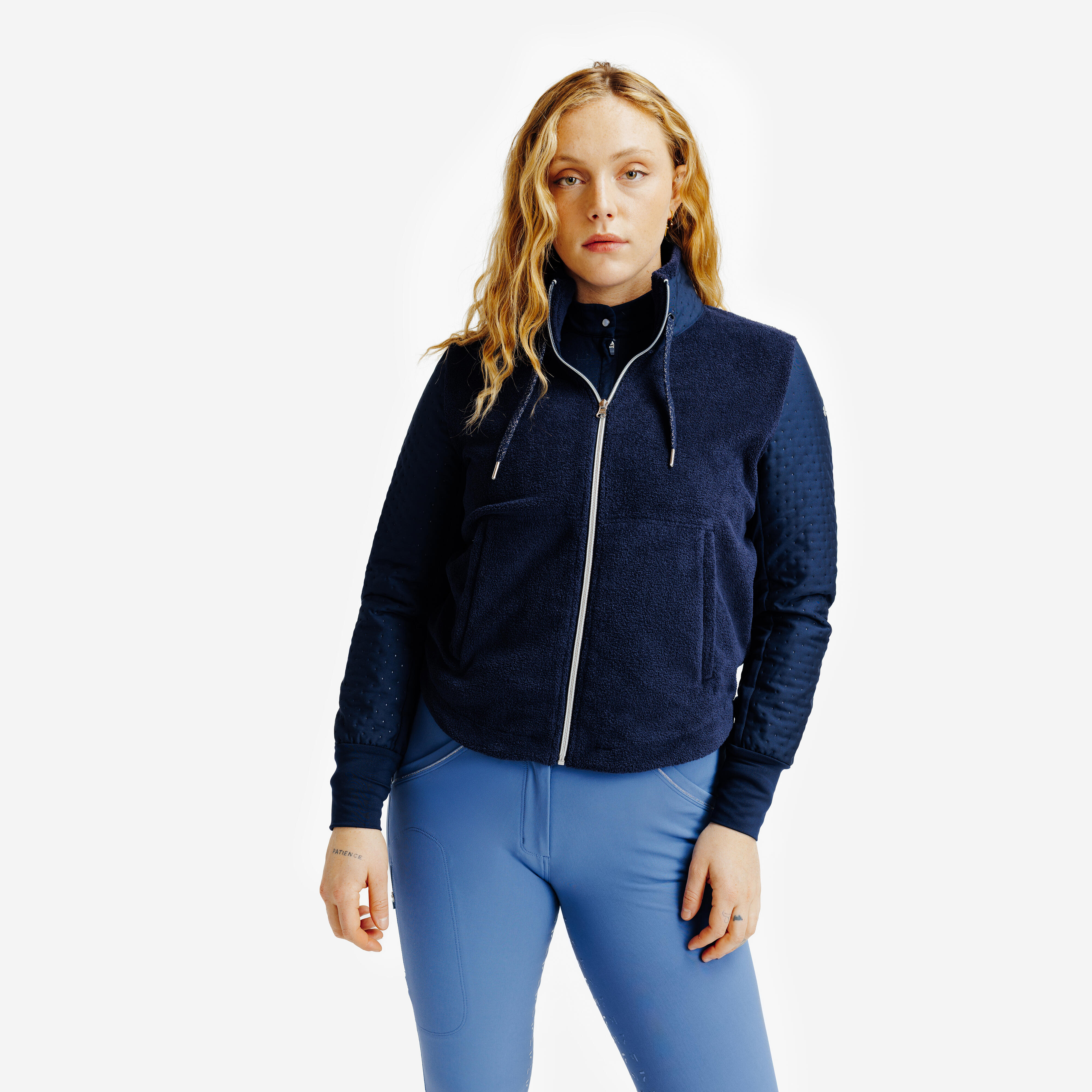 Sweatshirtjacke 500 Warm Damen dunkelblau