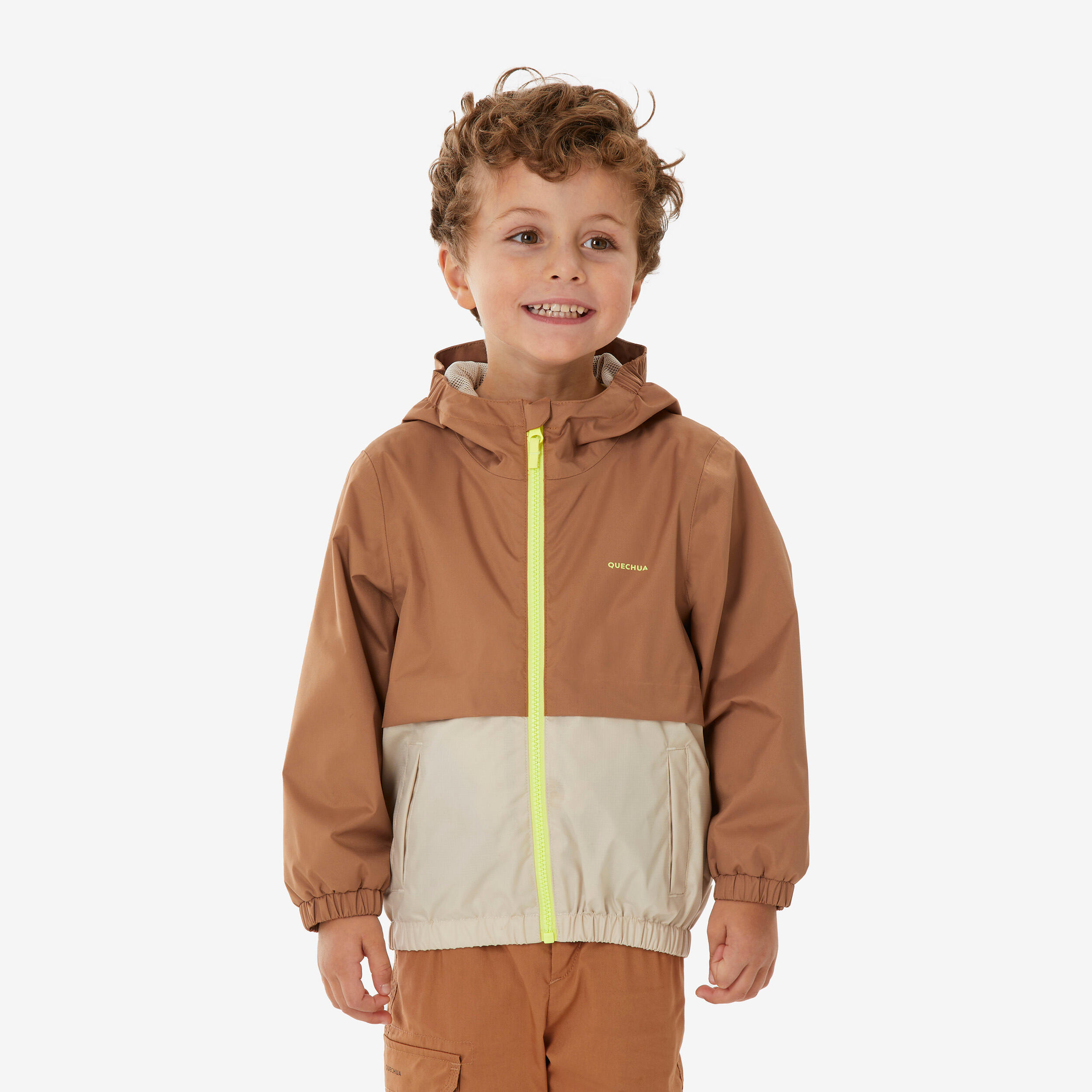 Regenjacke Kinder Größe 92–116 wasserdicht Wandern - MH500 braun