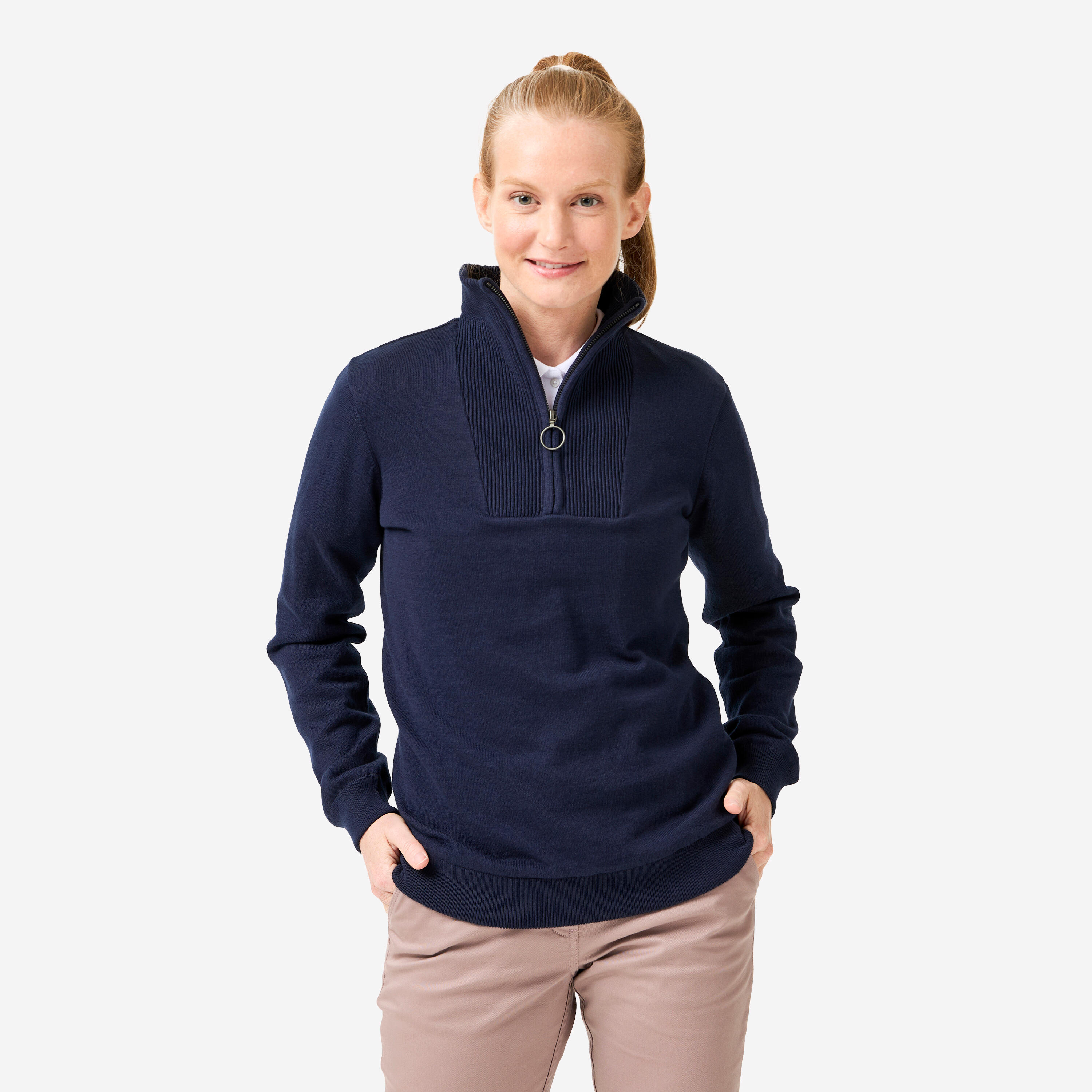 Damen Golf Pullover Stehkragen winddicht mit Reißverschluss - MW500 marineblau
