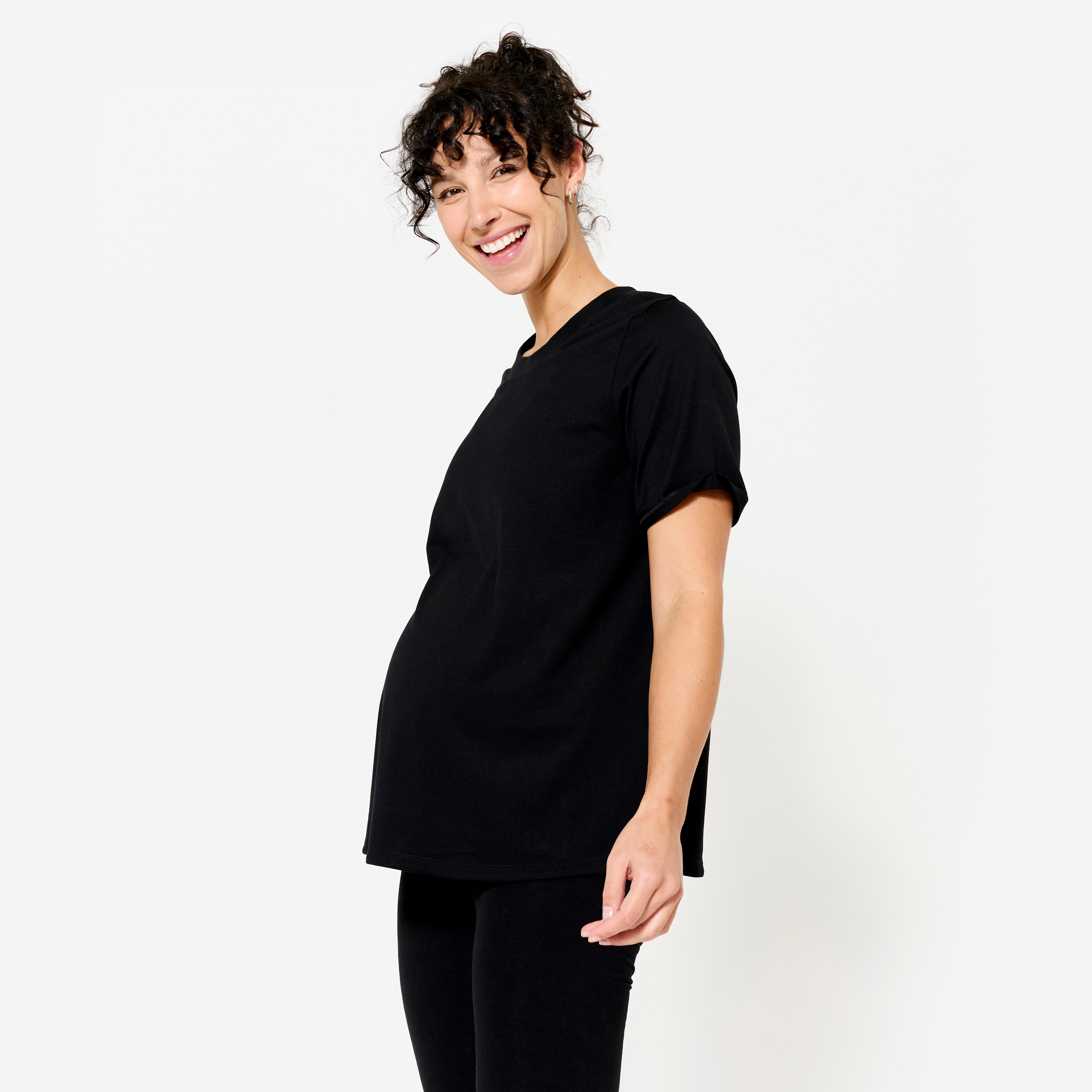 T-Shirt Yoga Schwangerschaft - schwarz