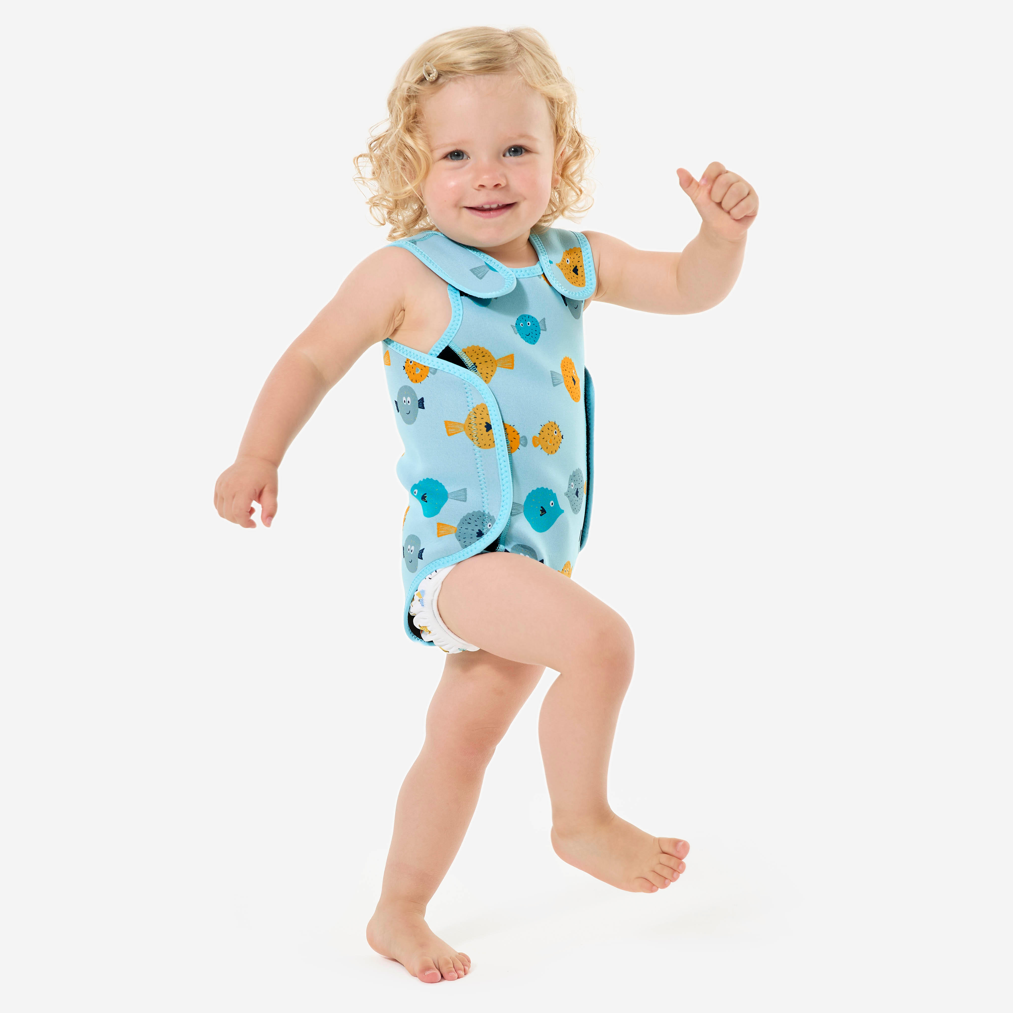 Schwimmanzug Baby Neopren warm 2 mm Wrap - Bodywarm Fische mintgrün