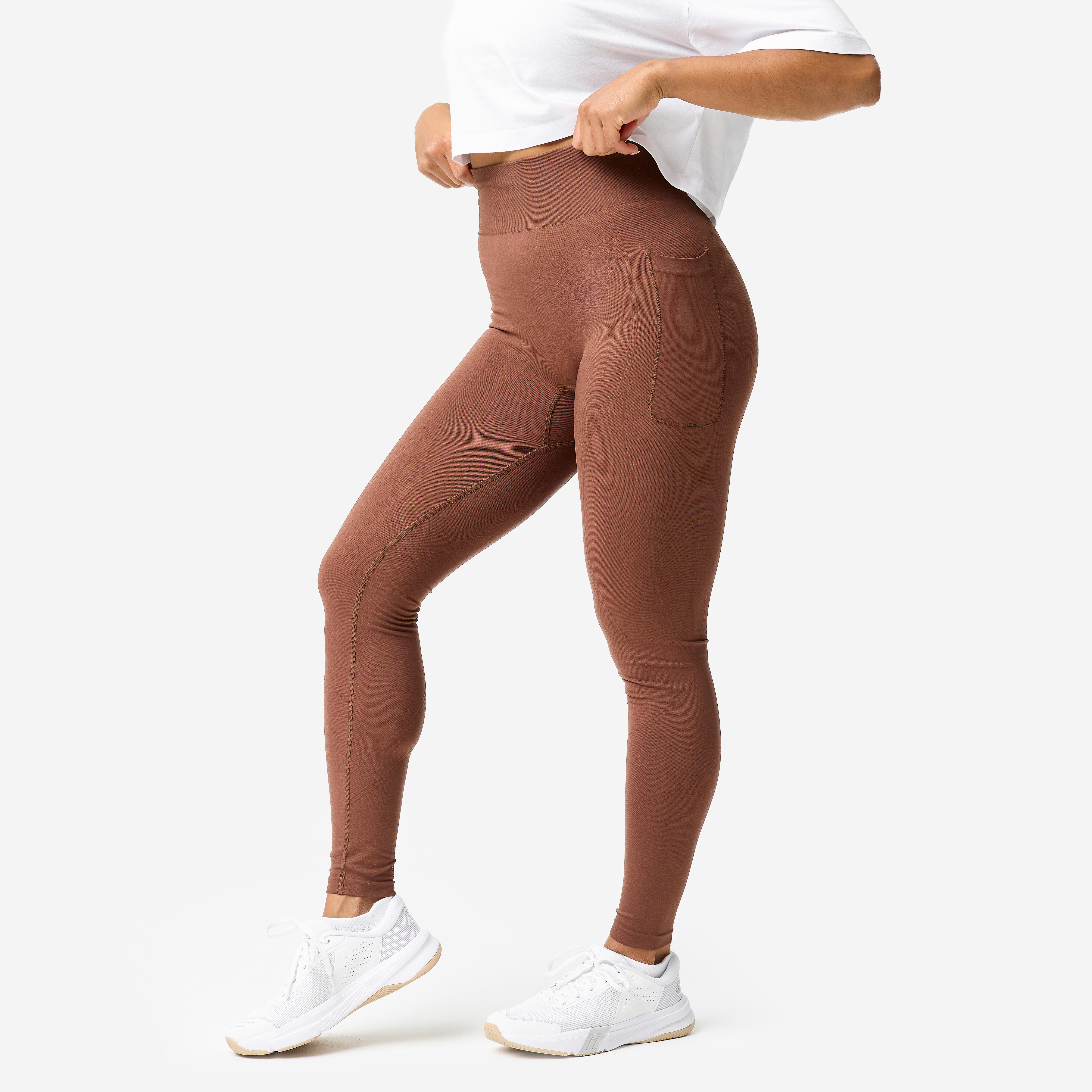 Leggings Damen nahtlos mit Push-up-Effekt hoher Taillenbund - dunkelbraun