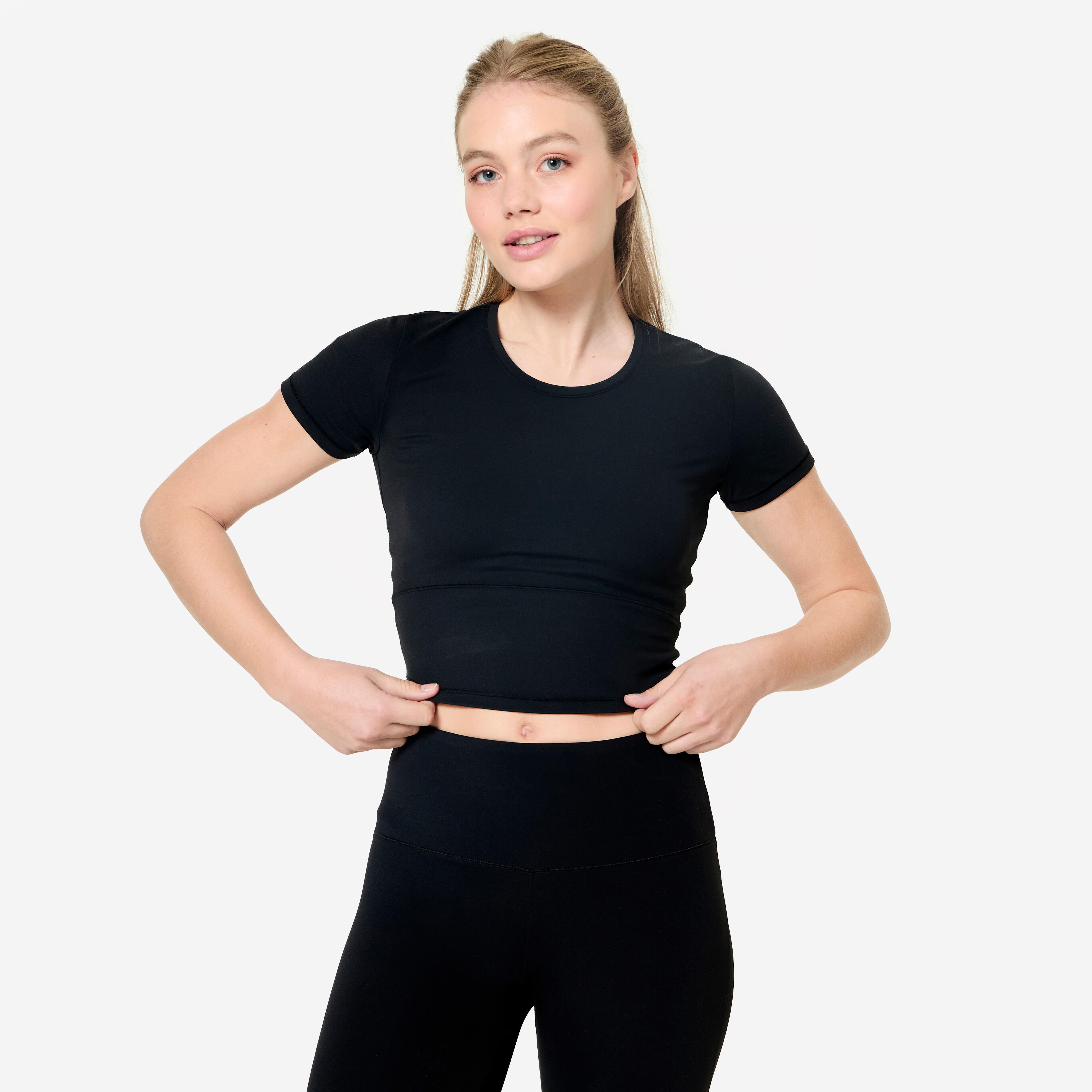 T-Shirt Yoga Pilates Damen dehnbar weich - Breathe schwarz