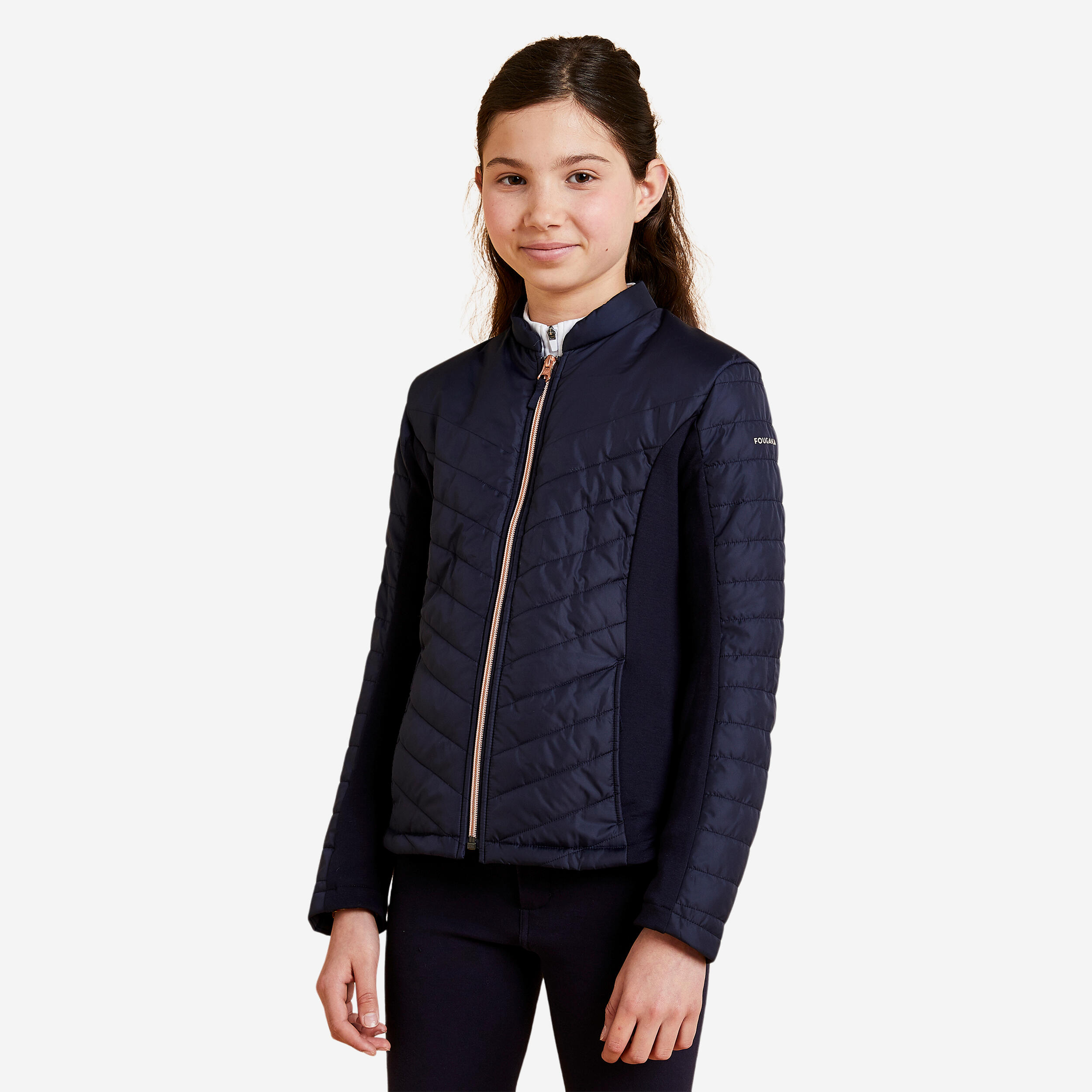 Reitjacke 500 Kinder marineblau rosegoldener Reißverschluss