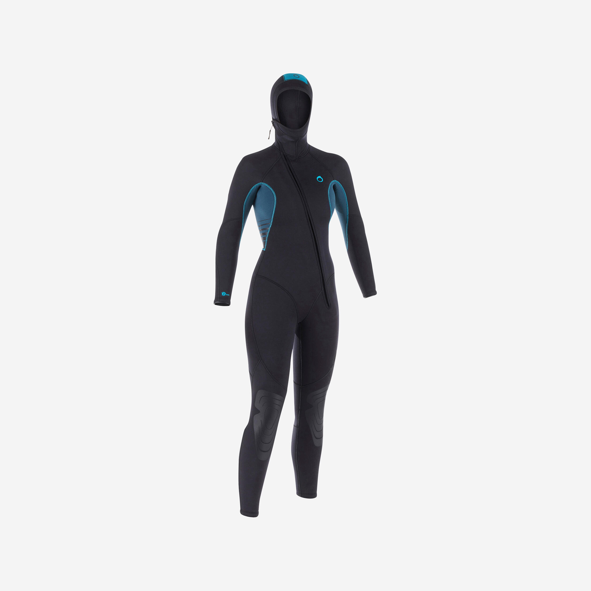 Neoprenanzug mit Kopfhaube Tauchen Damen 500 7,5 mm schwarz/blau